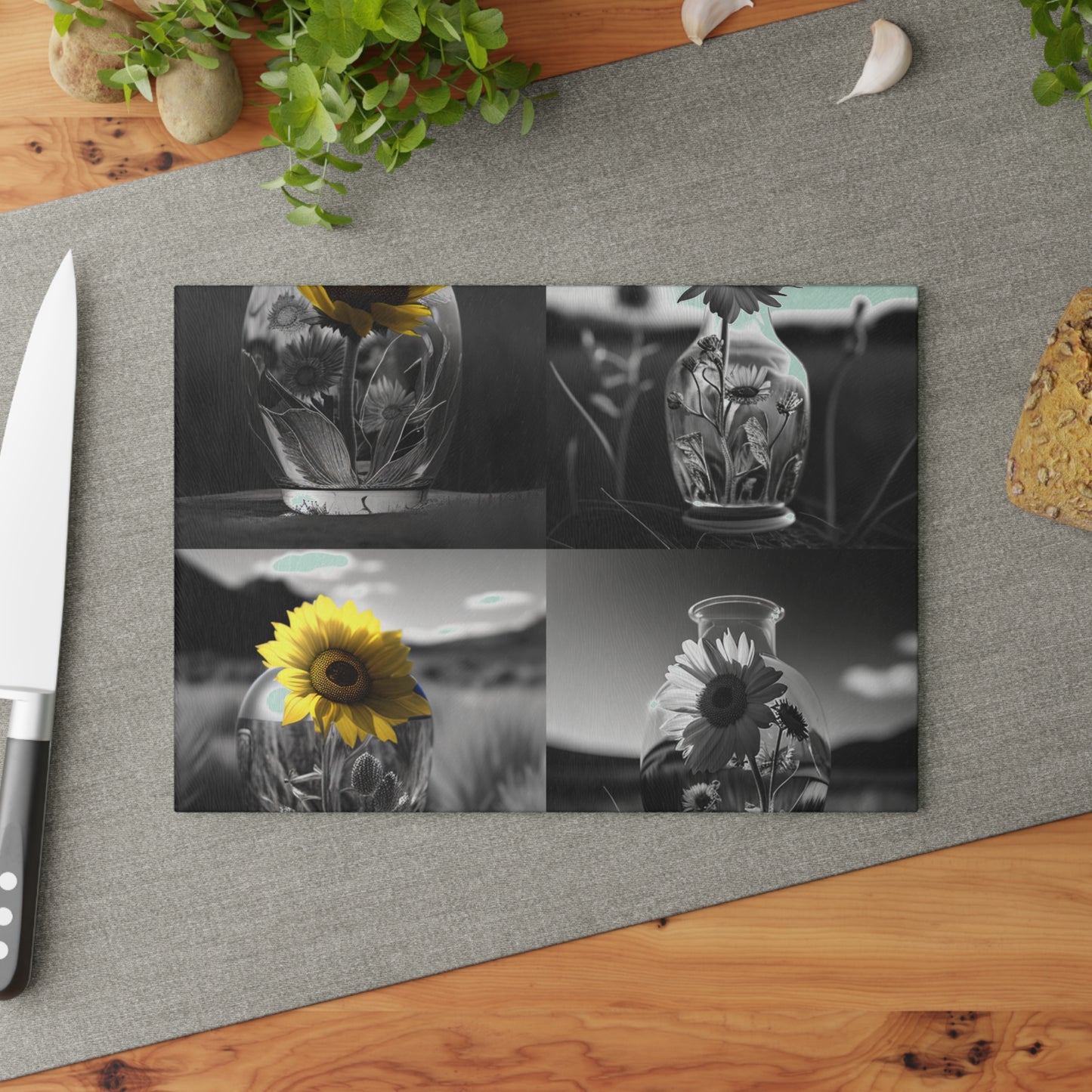 Glass Cutting Board Yellw Sunflower in a vase 5