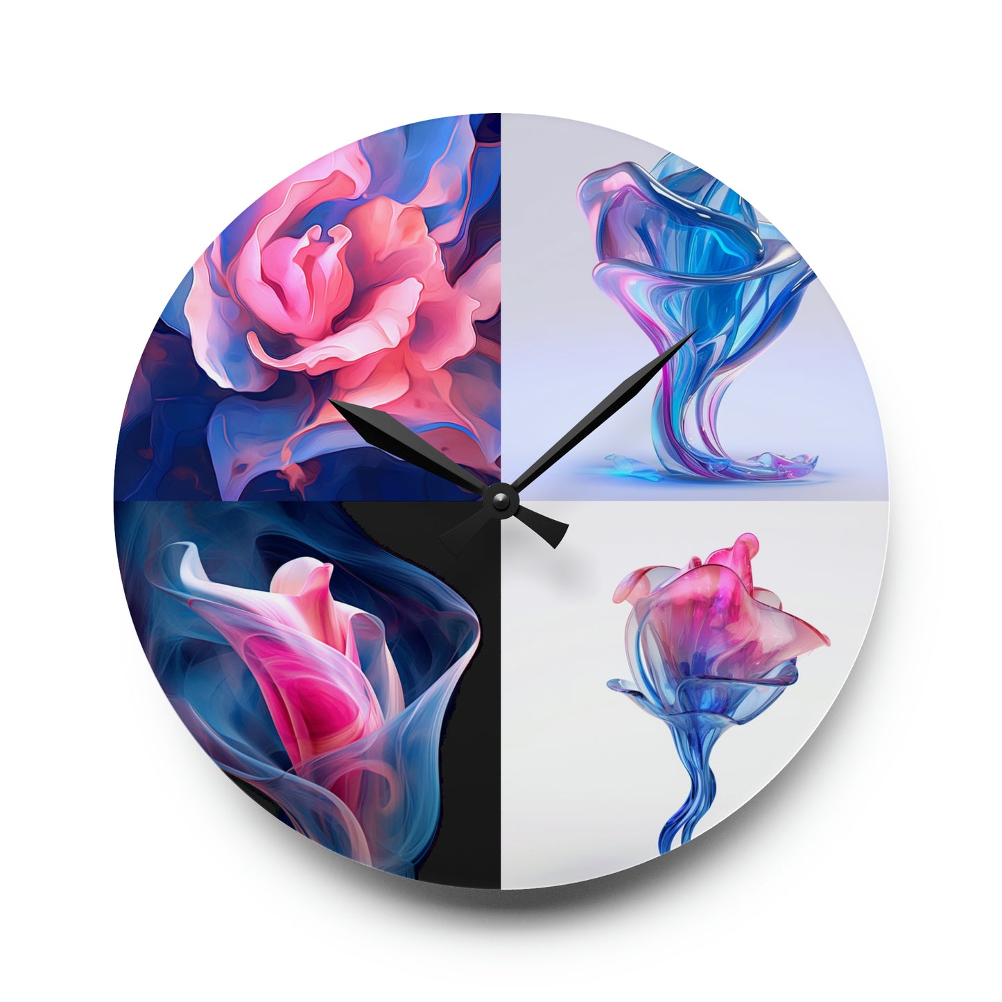 Acrylic Wall Clock Pink & Blue Tulip Rose 5