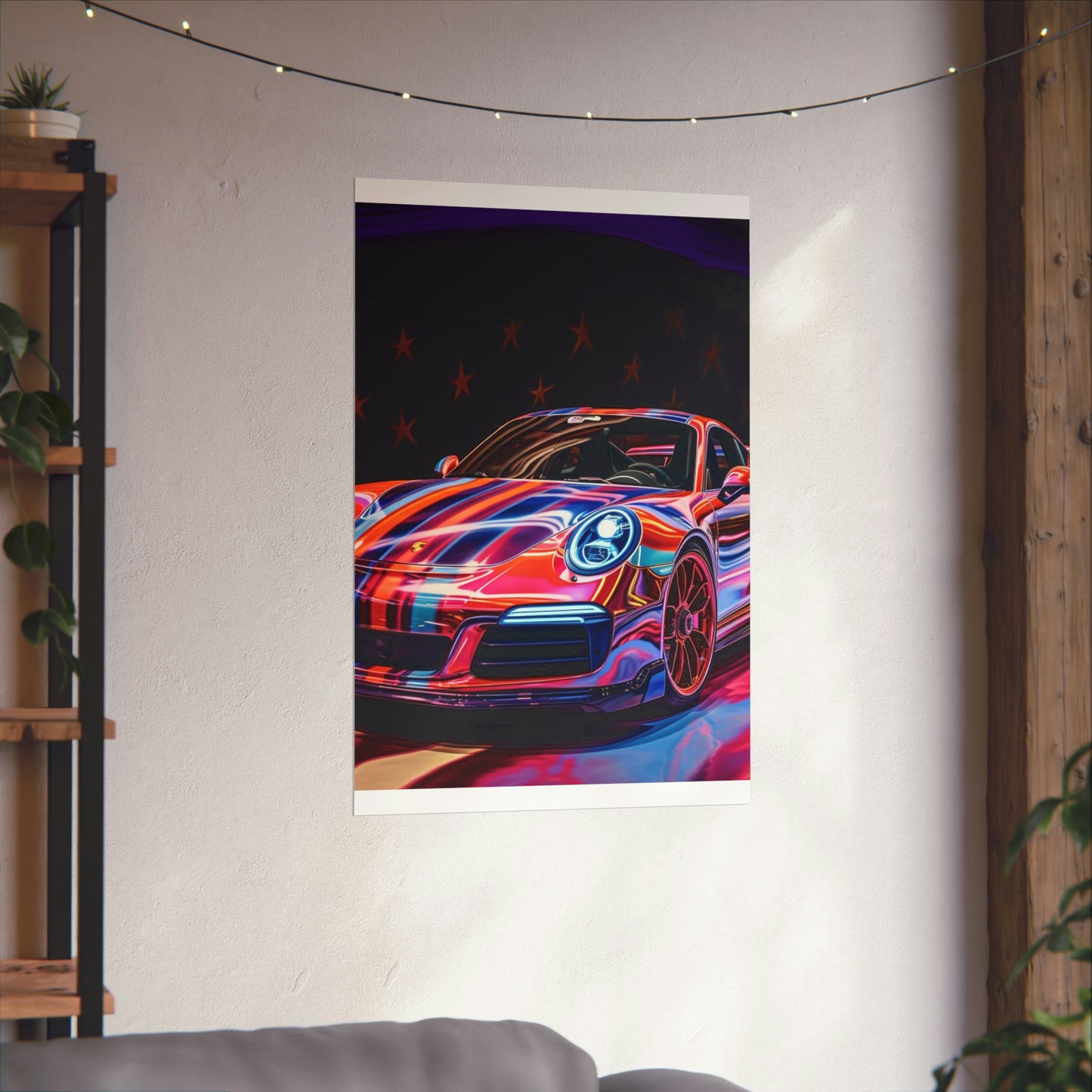 Premium Matte Vertical Posters American Flag Colored Porsche 1