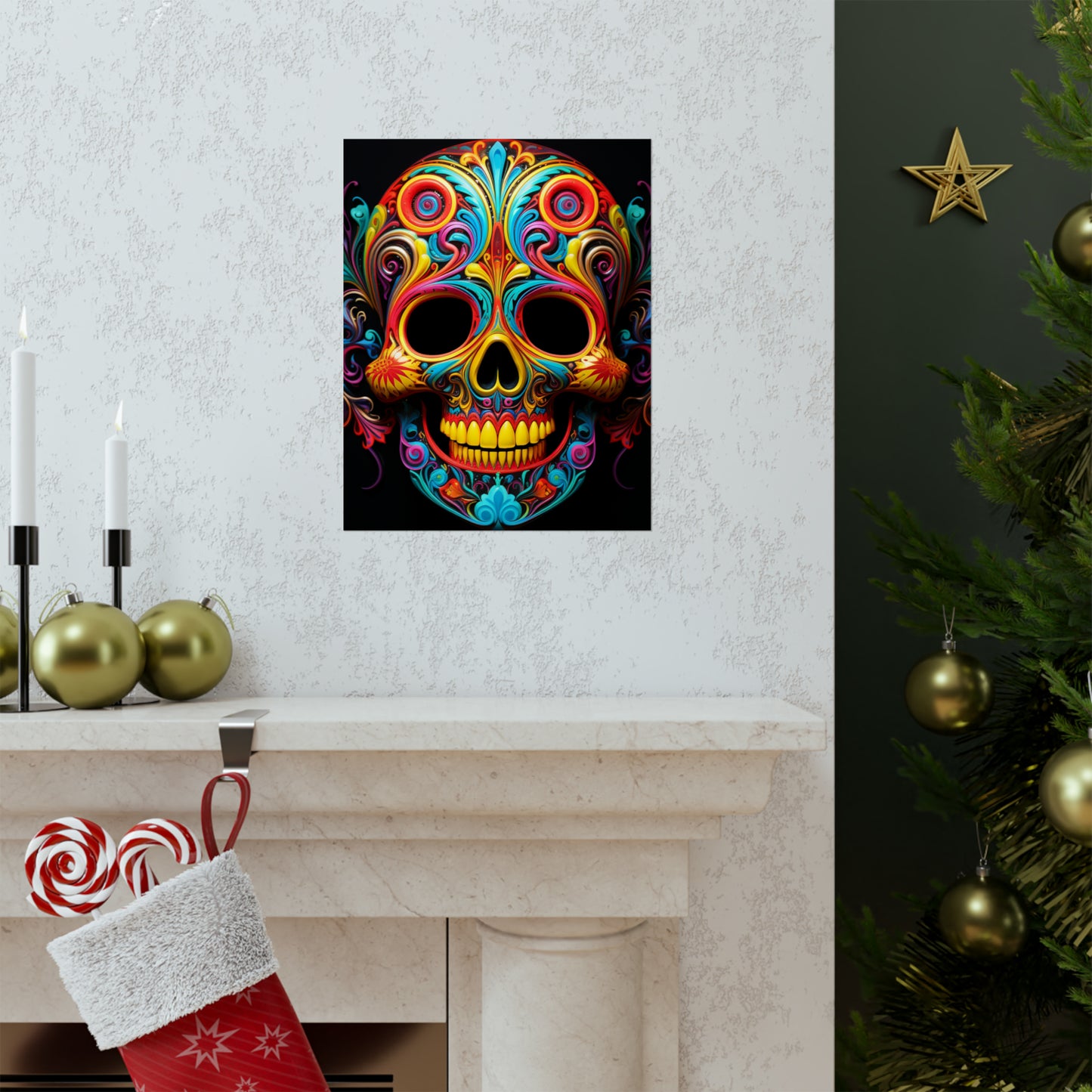 Premium Matte Vertical Posters Macro Skull Color 1