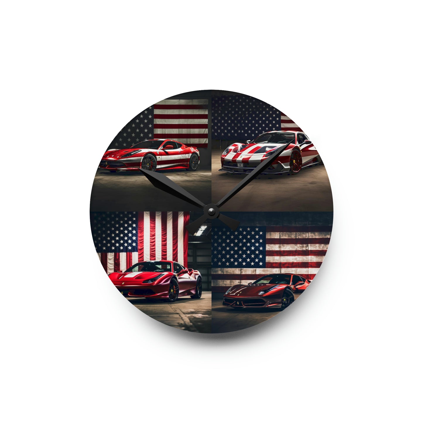 Acrylic Wall Clock American Flag Background Ferrari 5