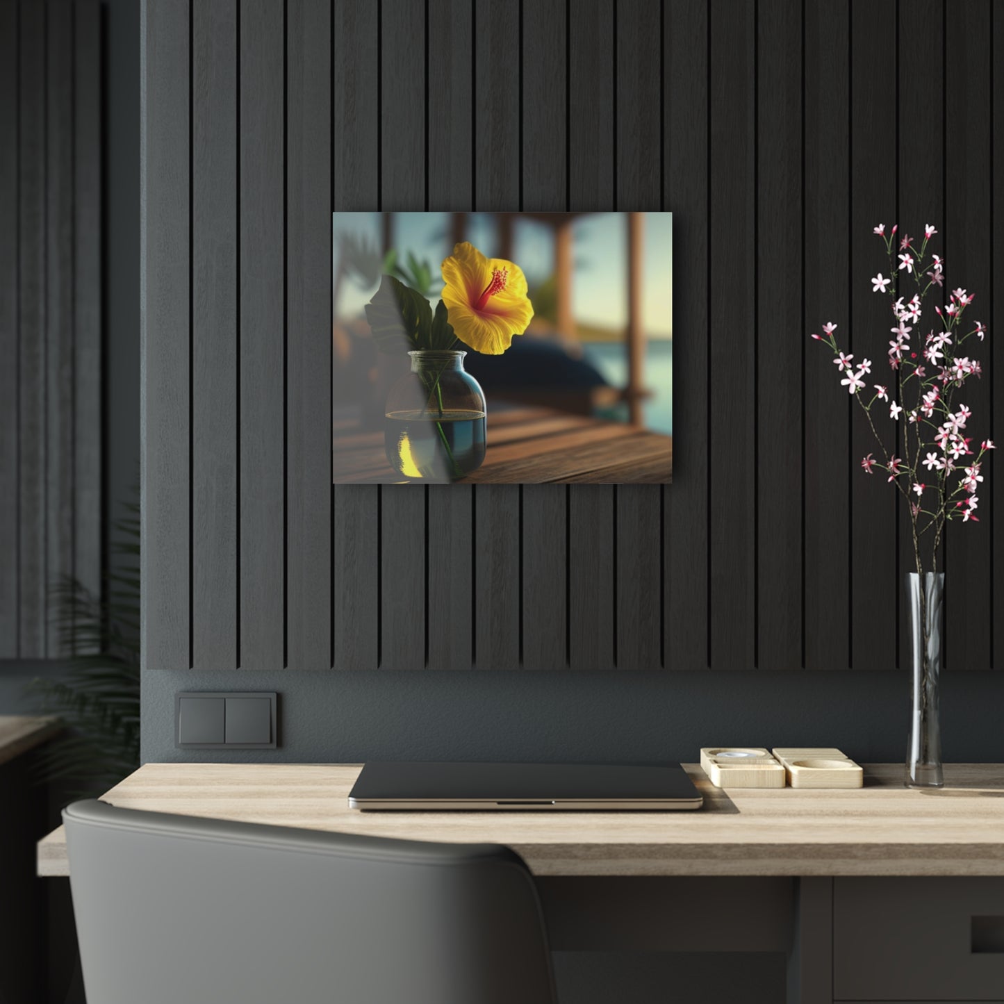 Acrylic Prints Yellow Hibiscus Wood 2