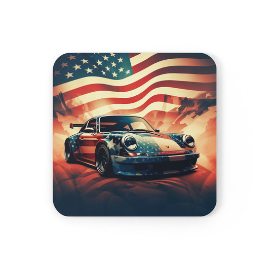 Corkwood Coaster Set Abstract American Flag Background Porsche 4