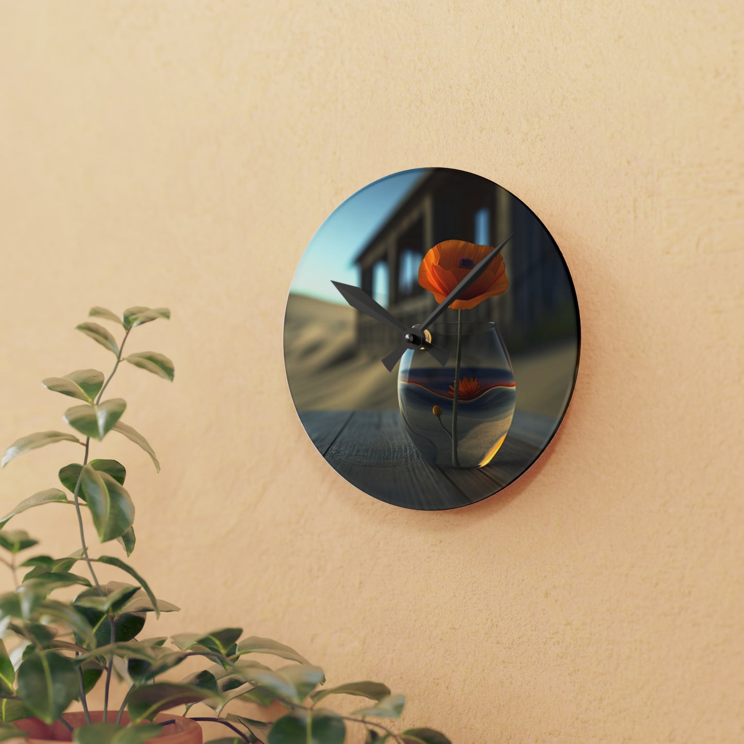 Acrylic Wall Clock Poppy in a Glass Vase 4