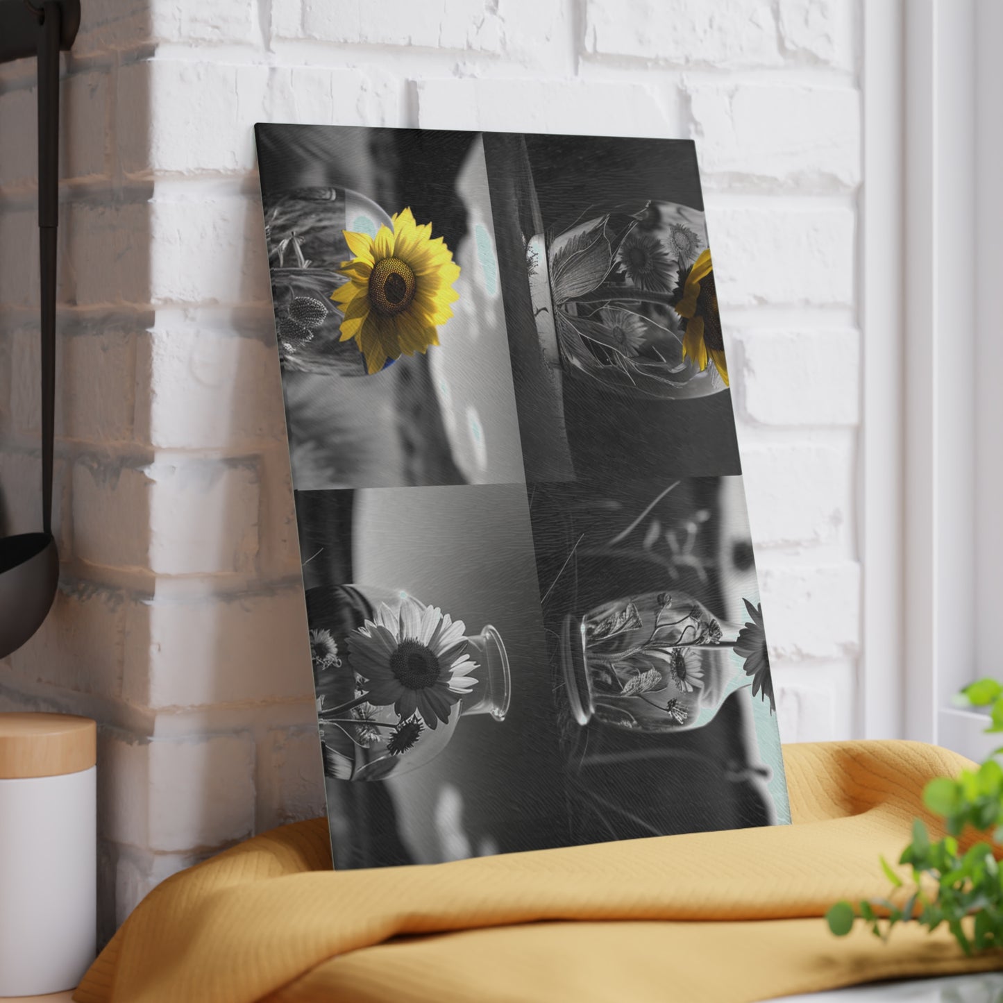 Glass Cutting Board Yellw Sunflower in a vase 5