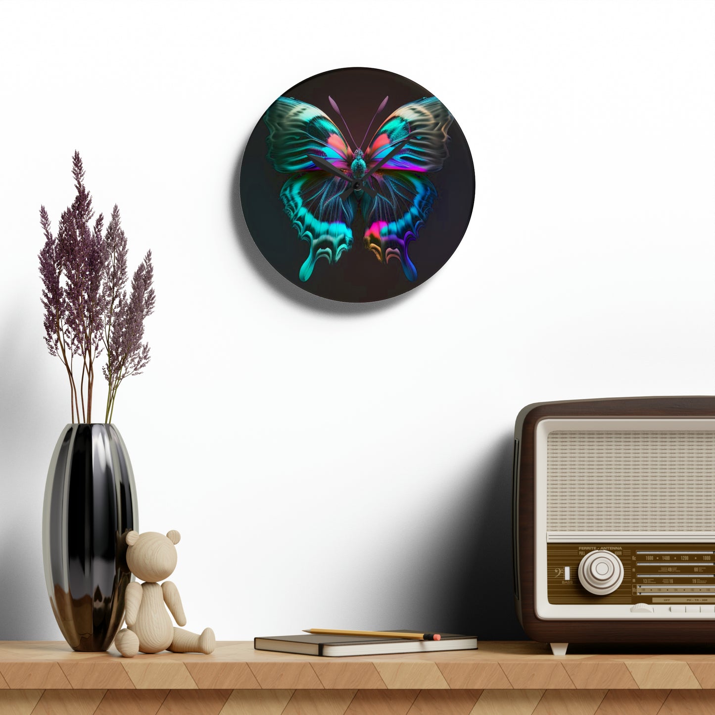 Acrylic Wall Clock Neon Butterfly Fusion 3