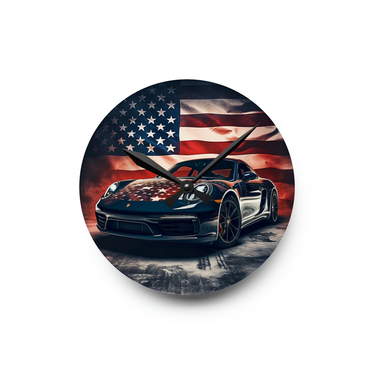 Acrylic Wall Clock Abstract American Flag Background Porsche 2