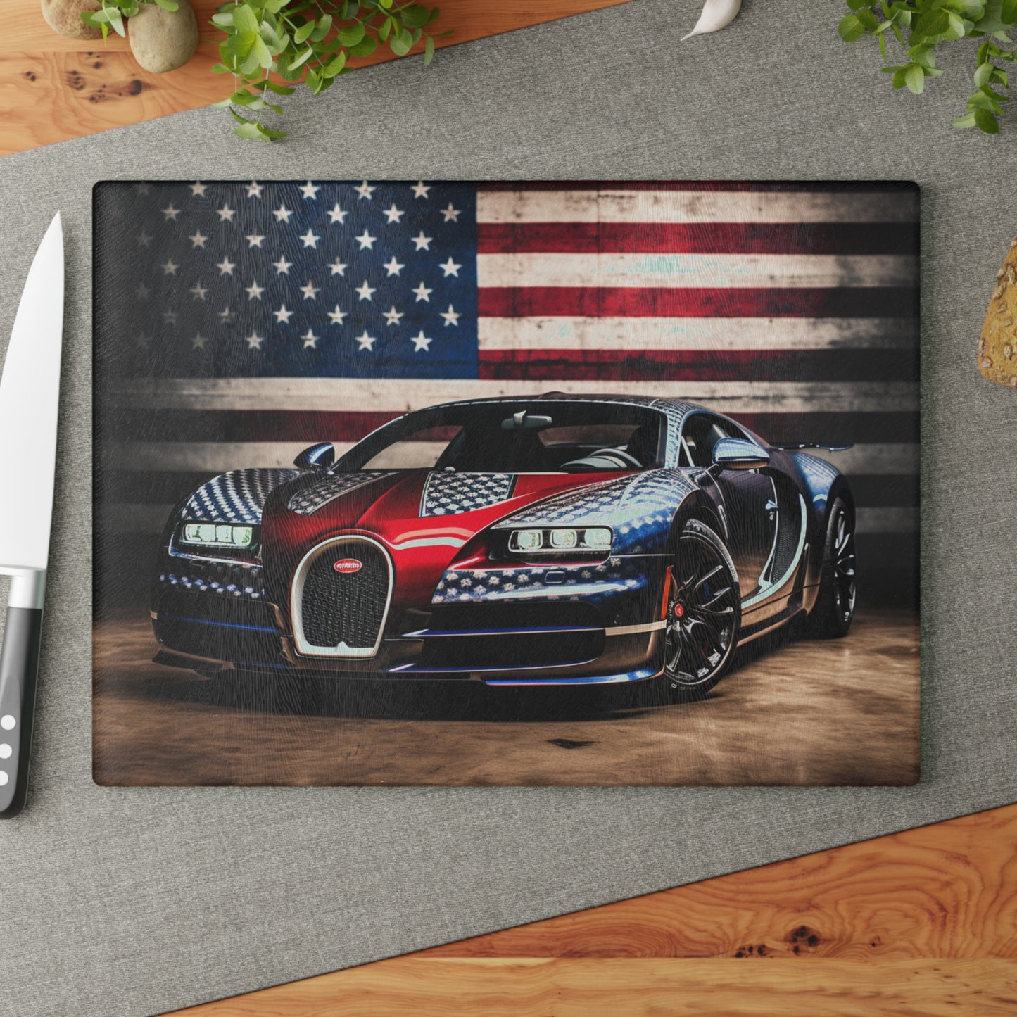 Glass Cutting Board Bugatti American Flag 1