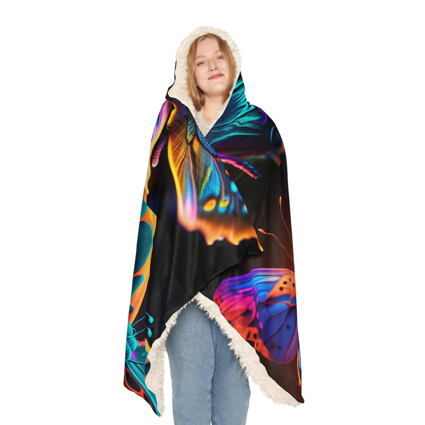 Snuggle Hooded Blanket Neon Butterfly Macro 5