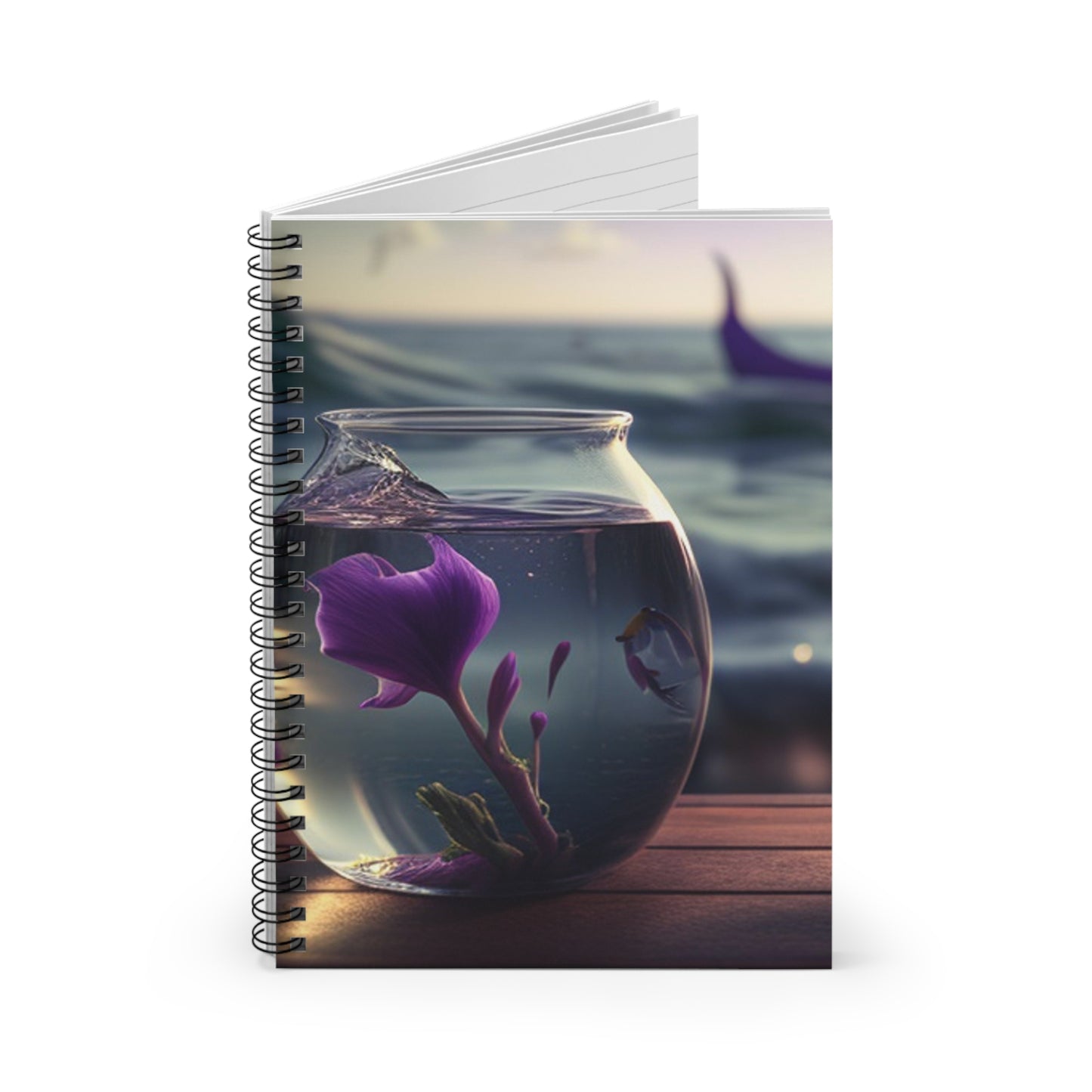 Spiral Notebook - Ruled Line Purple Sweet pea in a vase 1