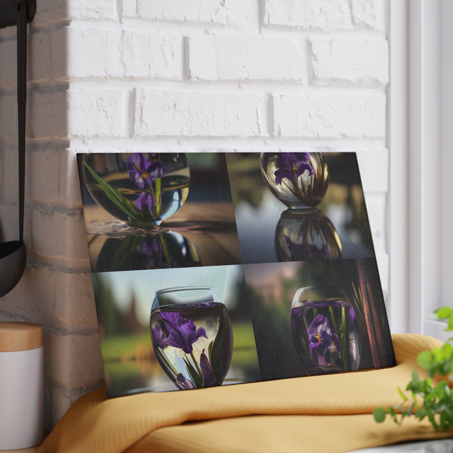 Glass Cutting Board Purple Iris in a vase 5