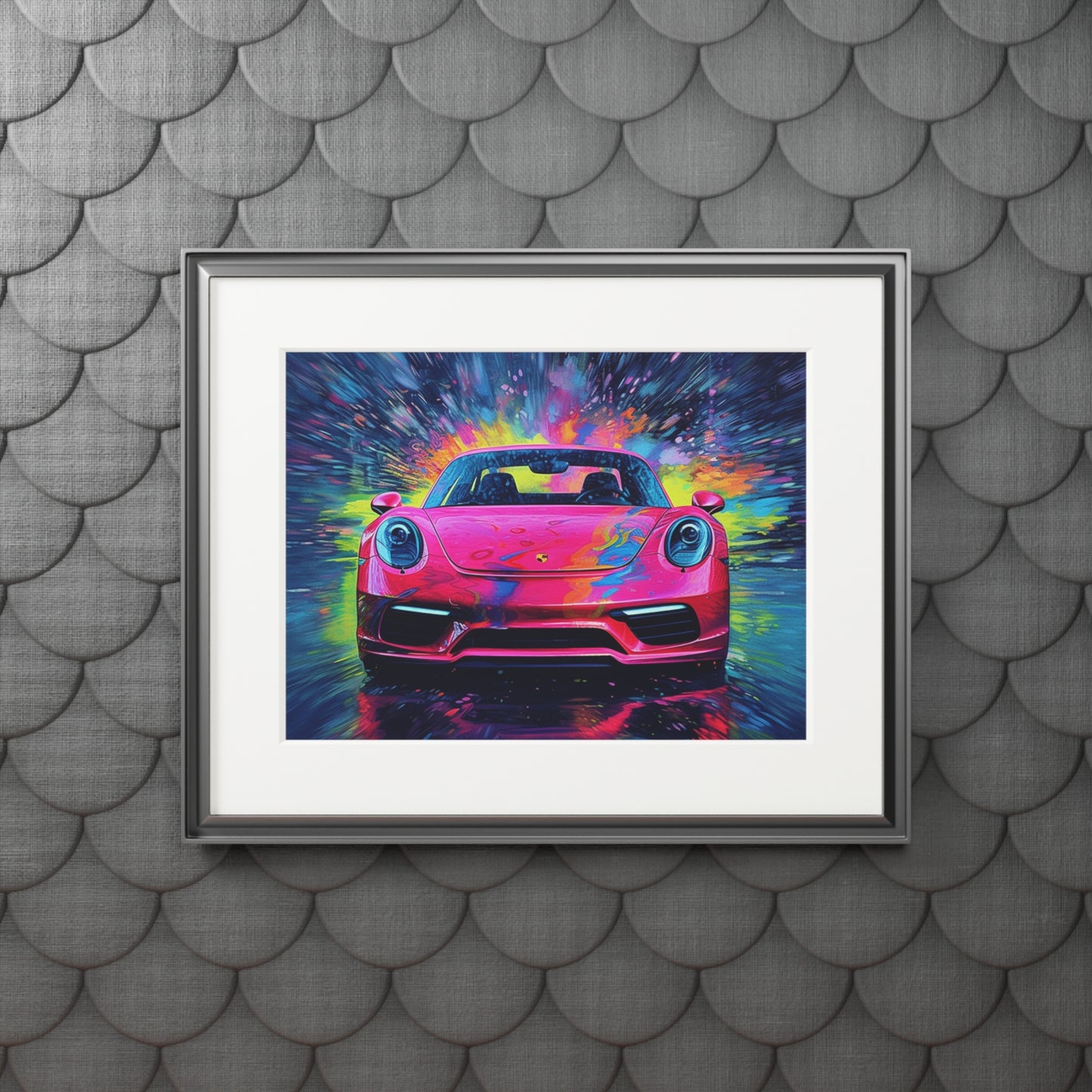 Fine Art Prints (Passepartout Paper Frame) Pink Porsche water fusion 3