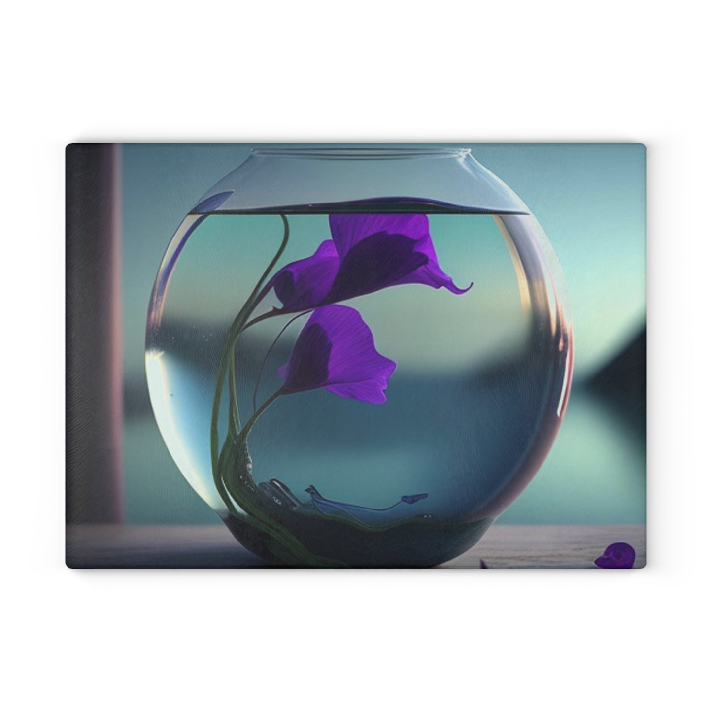 Glass Cutting Board Purple Sweet pea in a vase 2