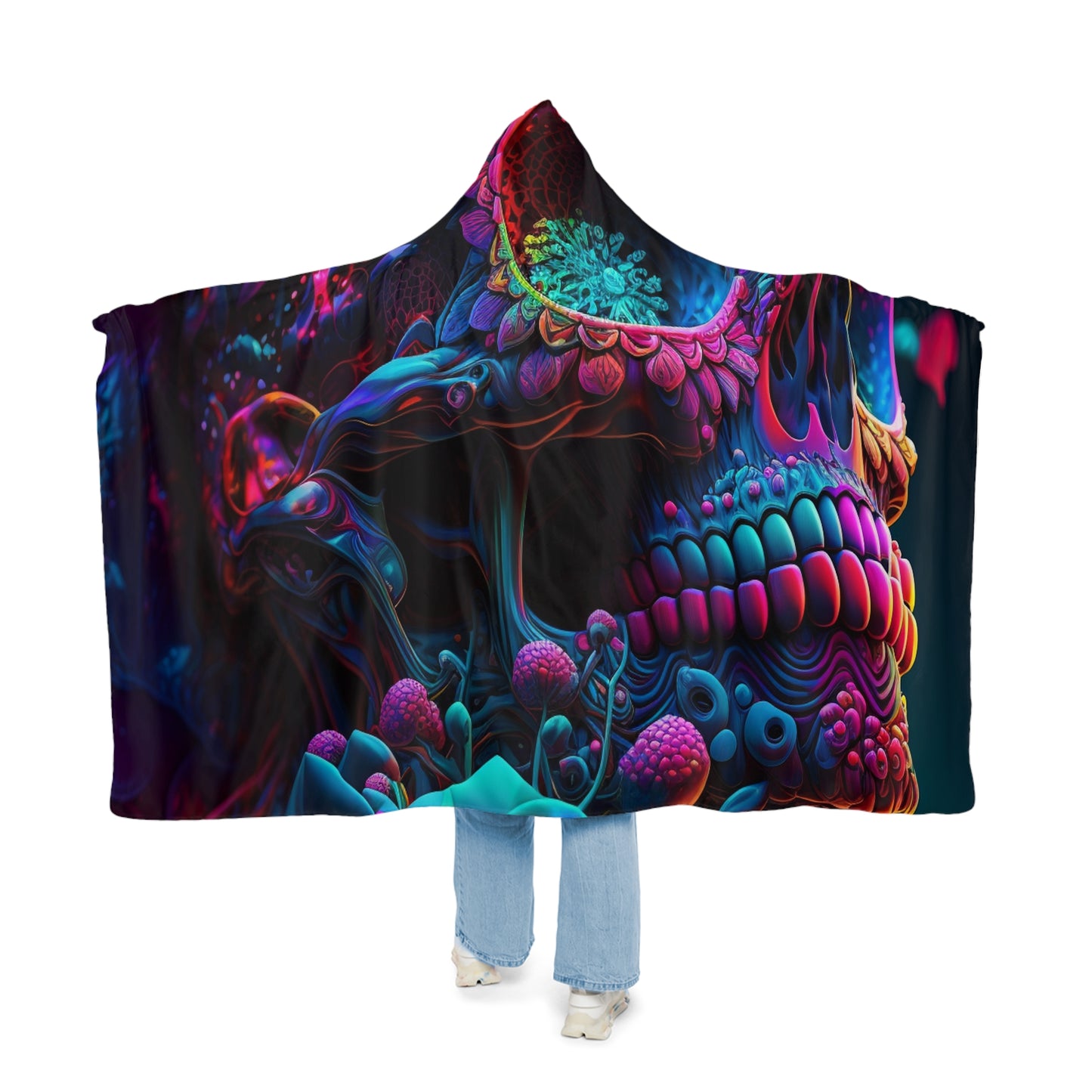 Snuggle Hooded Blanket Florescent Skull Death 3