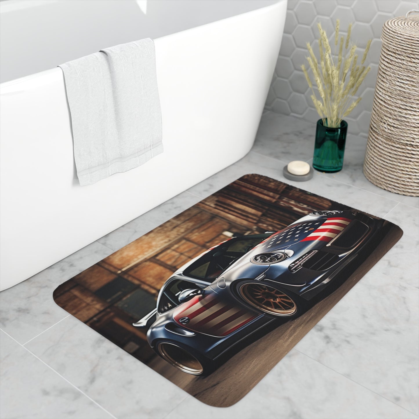 Memory Foam Bath Mat American Flag Porsche 1