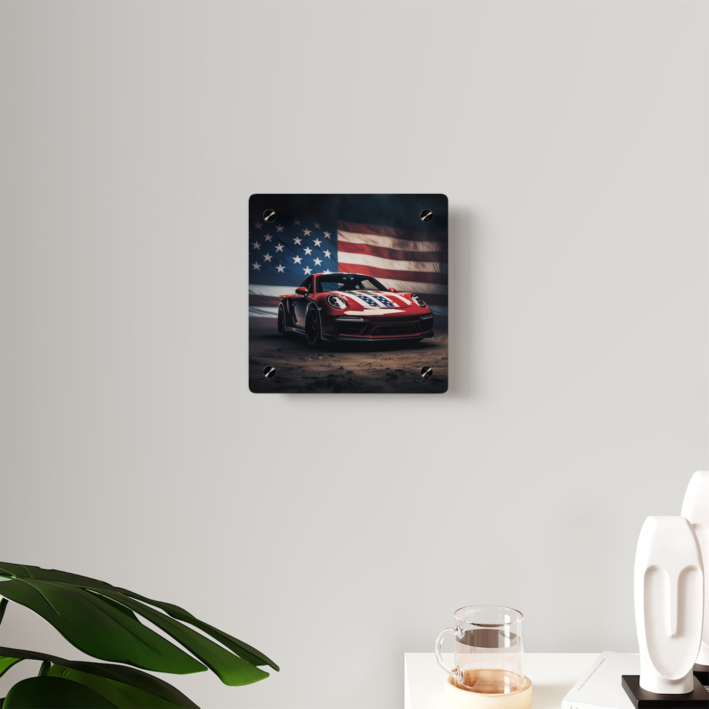 Acrylic Wall Art Panels American Flag Background Porsche 3