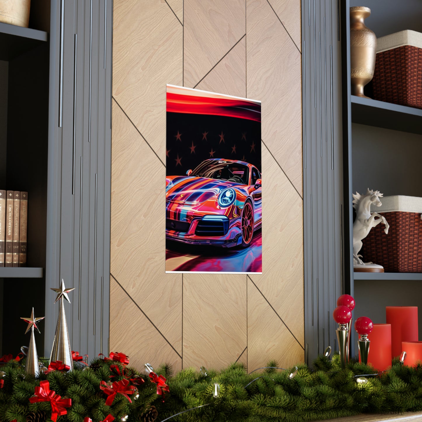 Premium Matte Vertical Posters American Flag Colored Porsche 2