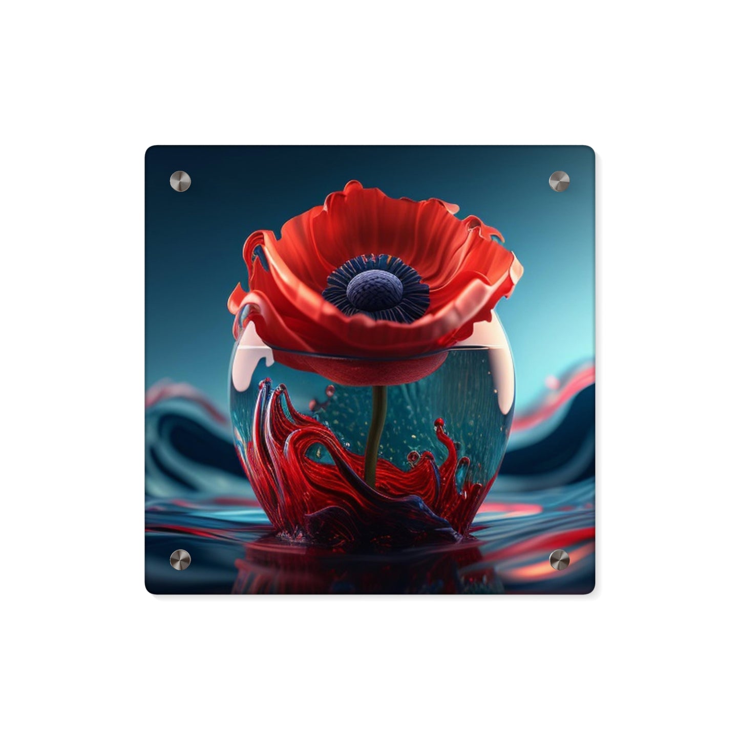 Acrylic Wall Art Panels Red Anemone in a Vase 2