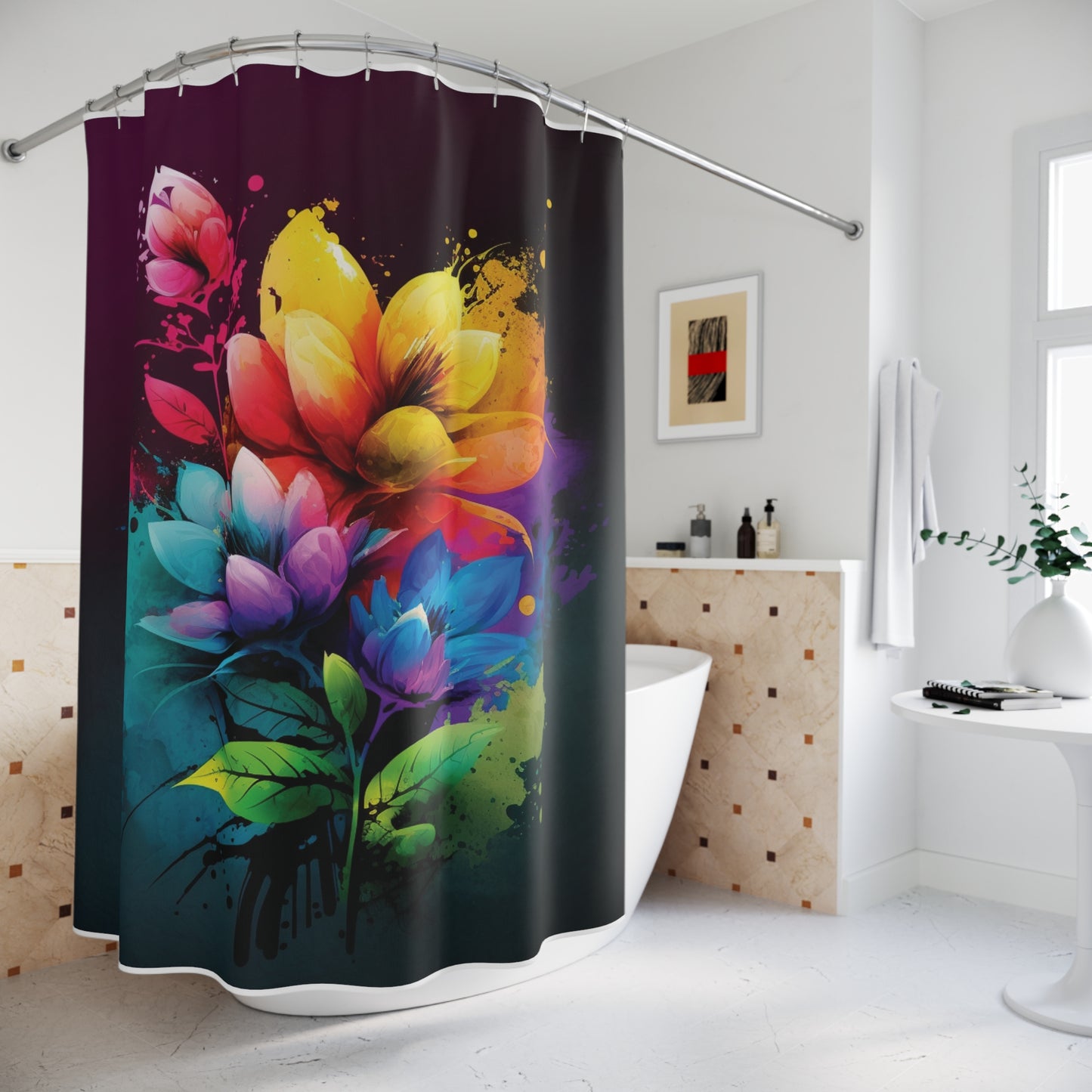 Polyester Shower Curtain Bright Spring Flowers 3