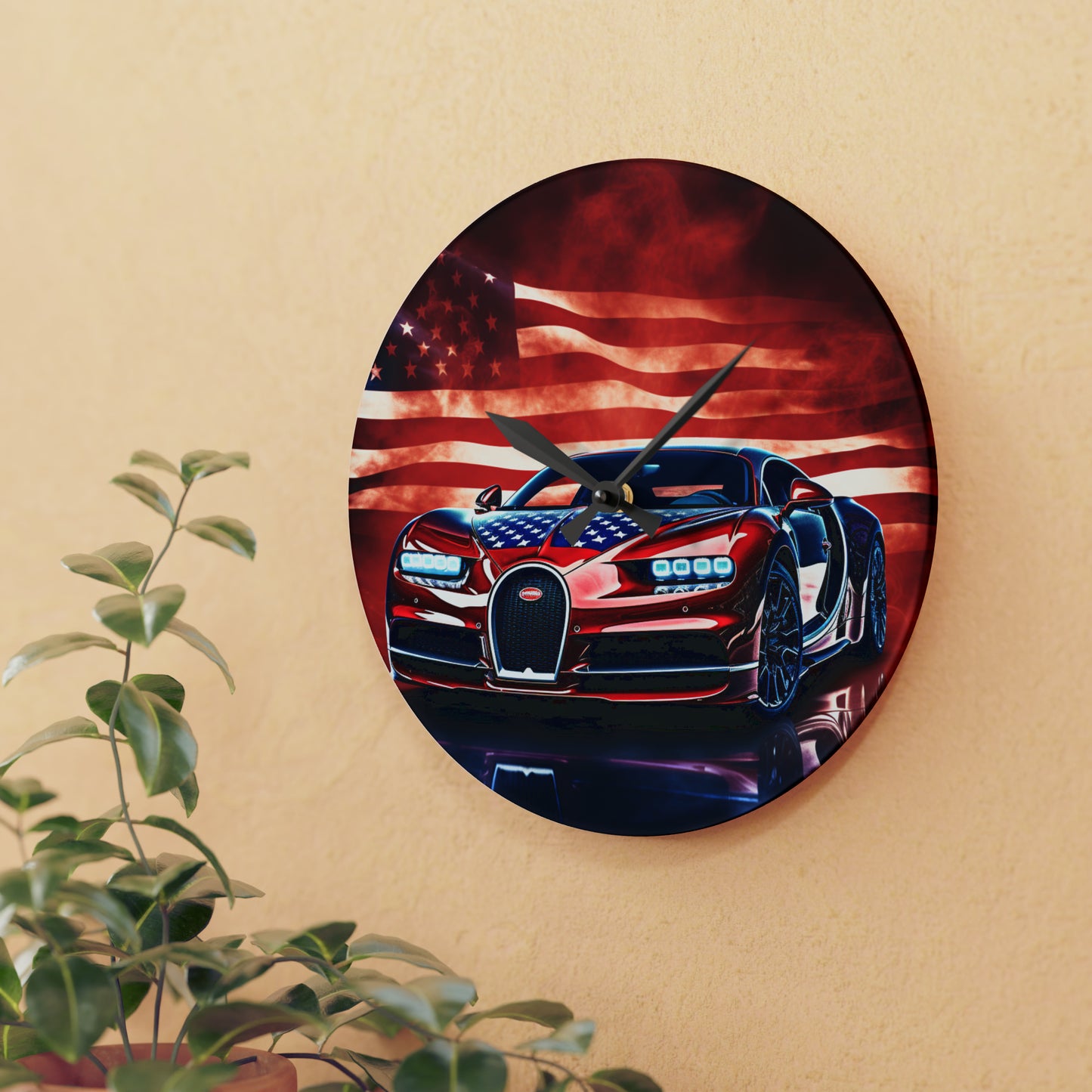 Acrylic Wall Clock Abstract American Flag Background Bugatti 3