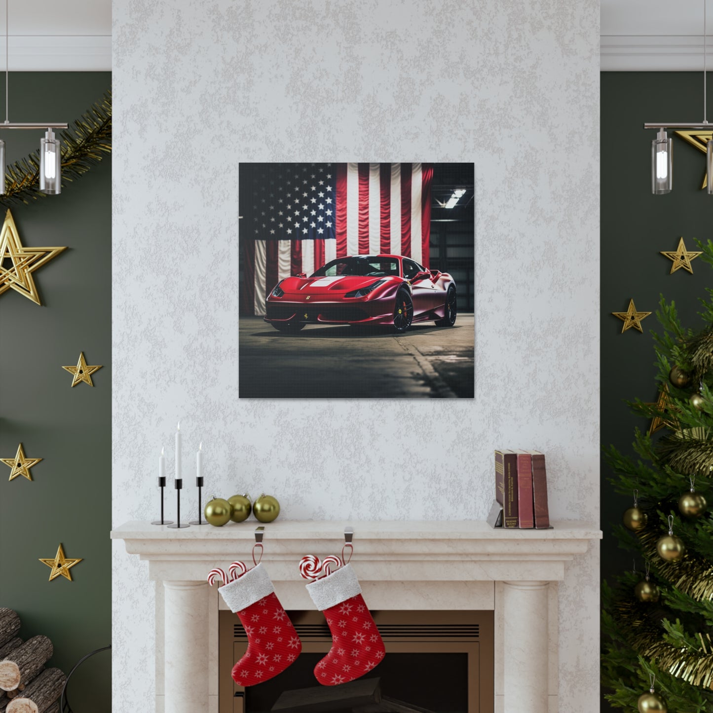 Canvas Gallery Wraps American Flag Background Ferrari 3