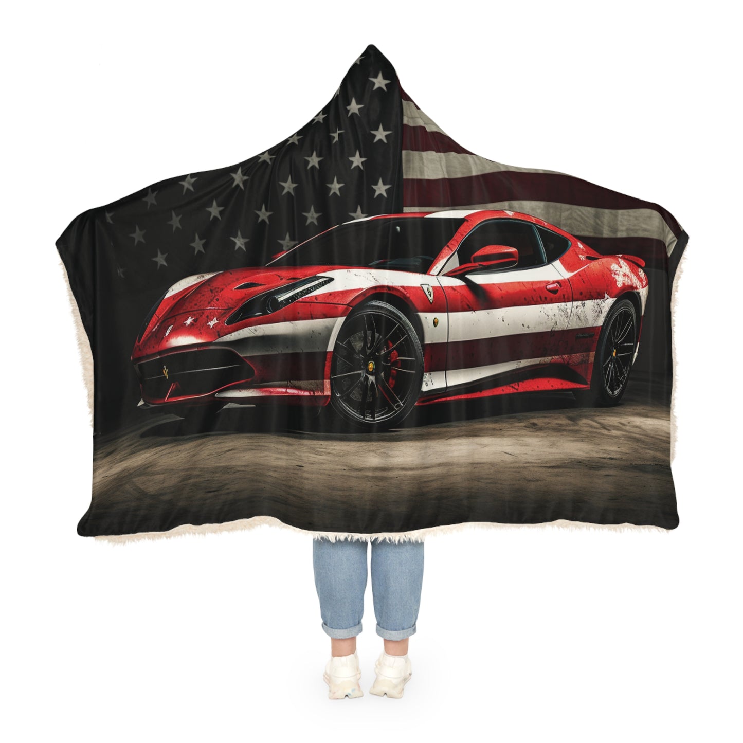 Snuggle Hooded Blanket American Flag Background Ferrari 1