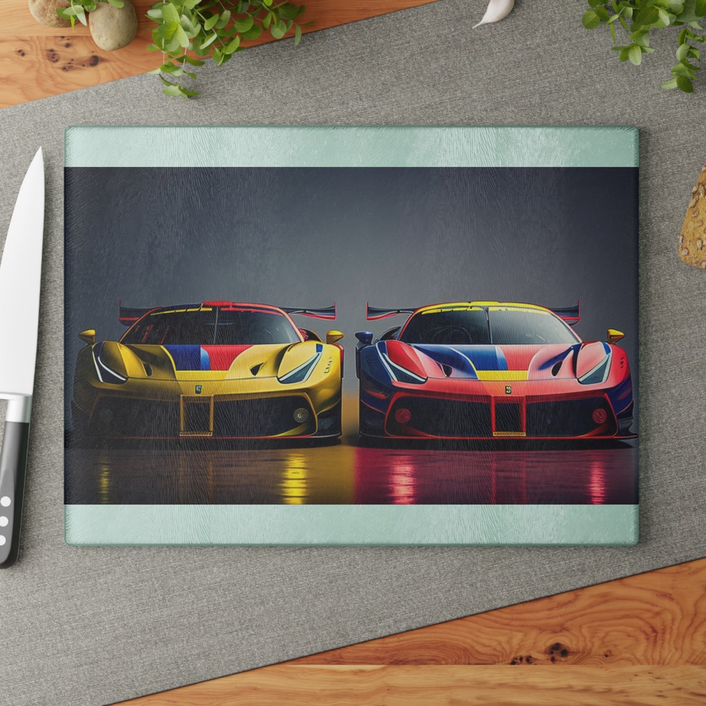 Glass Cutting Board Ferrari Red Blue 1