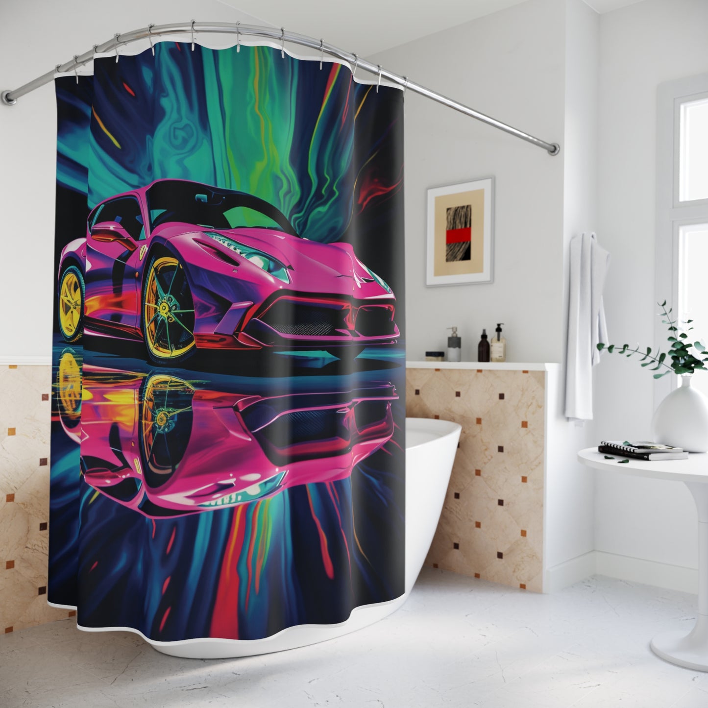 Polyester Shower Curtain Pink Ferrari Macro 4