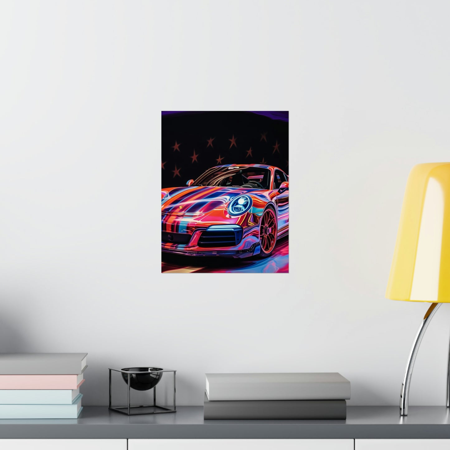 Premium Matte Vertical Posters American Flag Colored Porsche 1