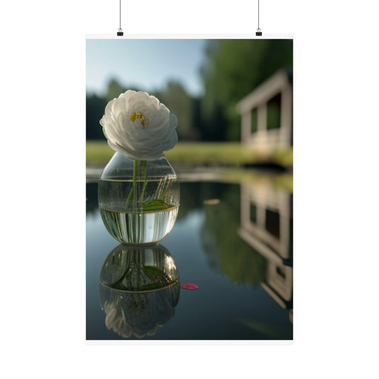 Premium Matte Vertical Posters White Peony glass vase 1