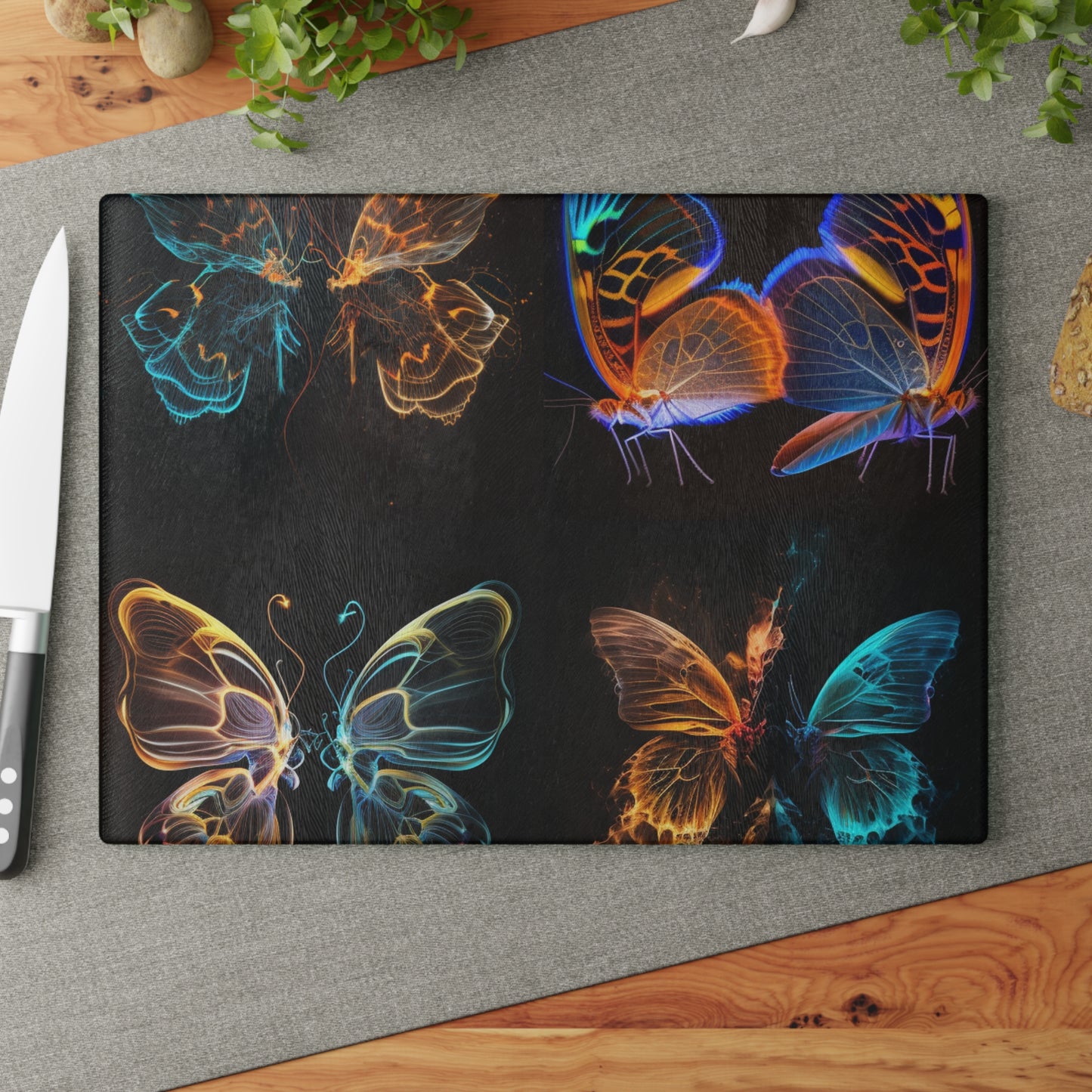 Glass Cutting Board Neon Glo Butterfly 5