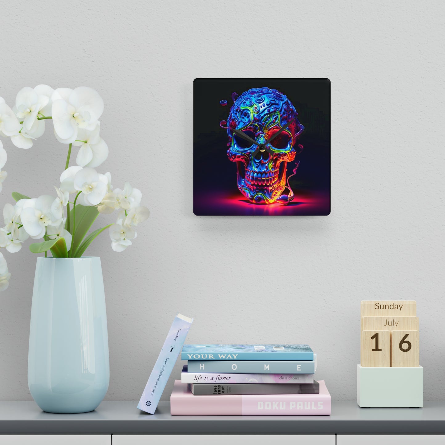 Acrylic Wall Clock Macro Skull Color 3