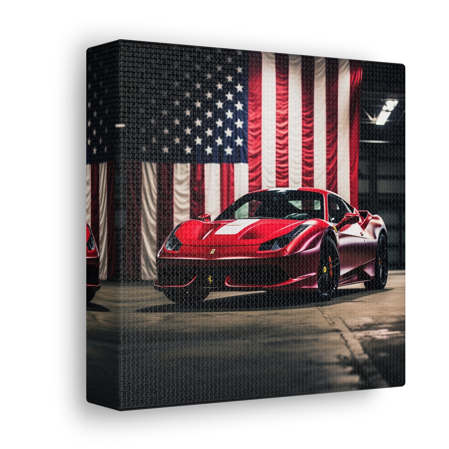 Canvas Gallery Wraps American Flag Background Ferrari 3