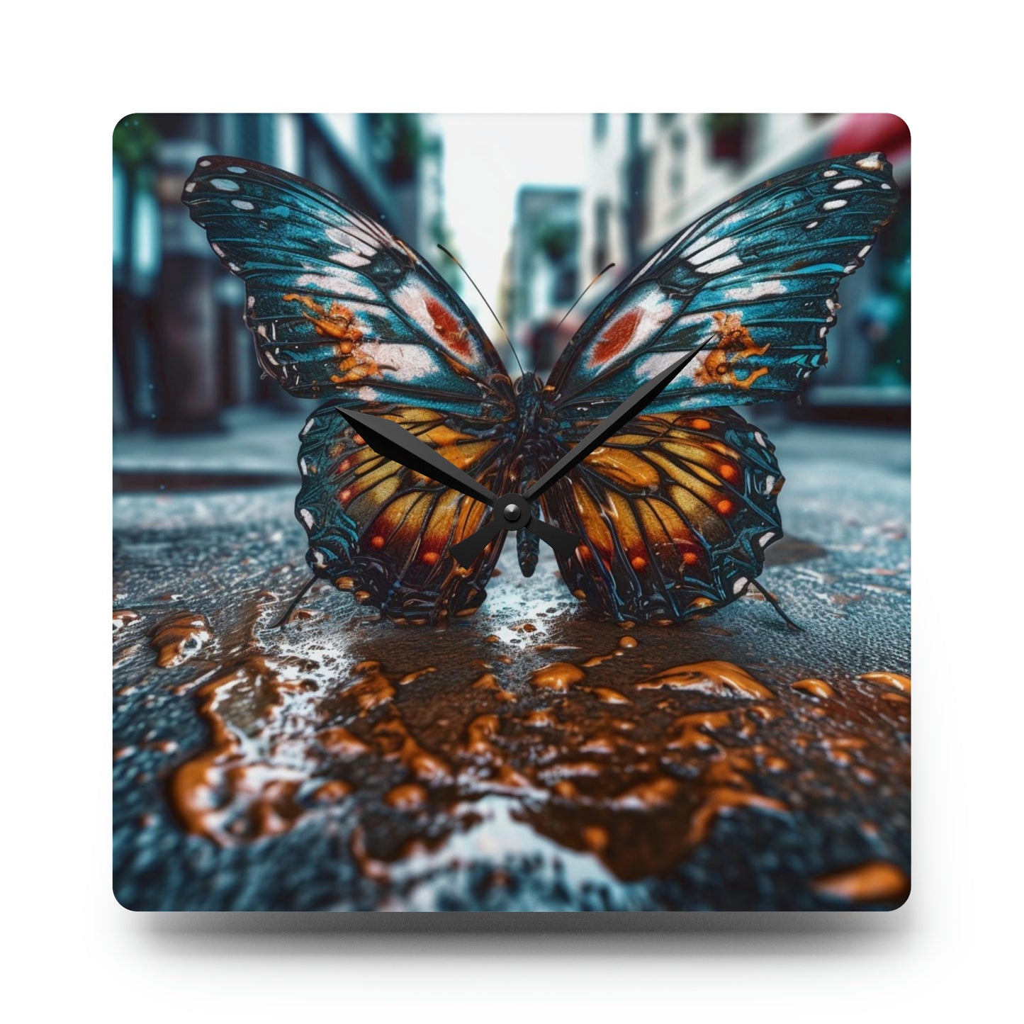 Acrylic Wall Clock Water Butterfly Street 3