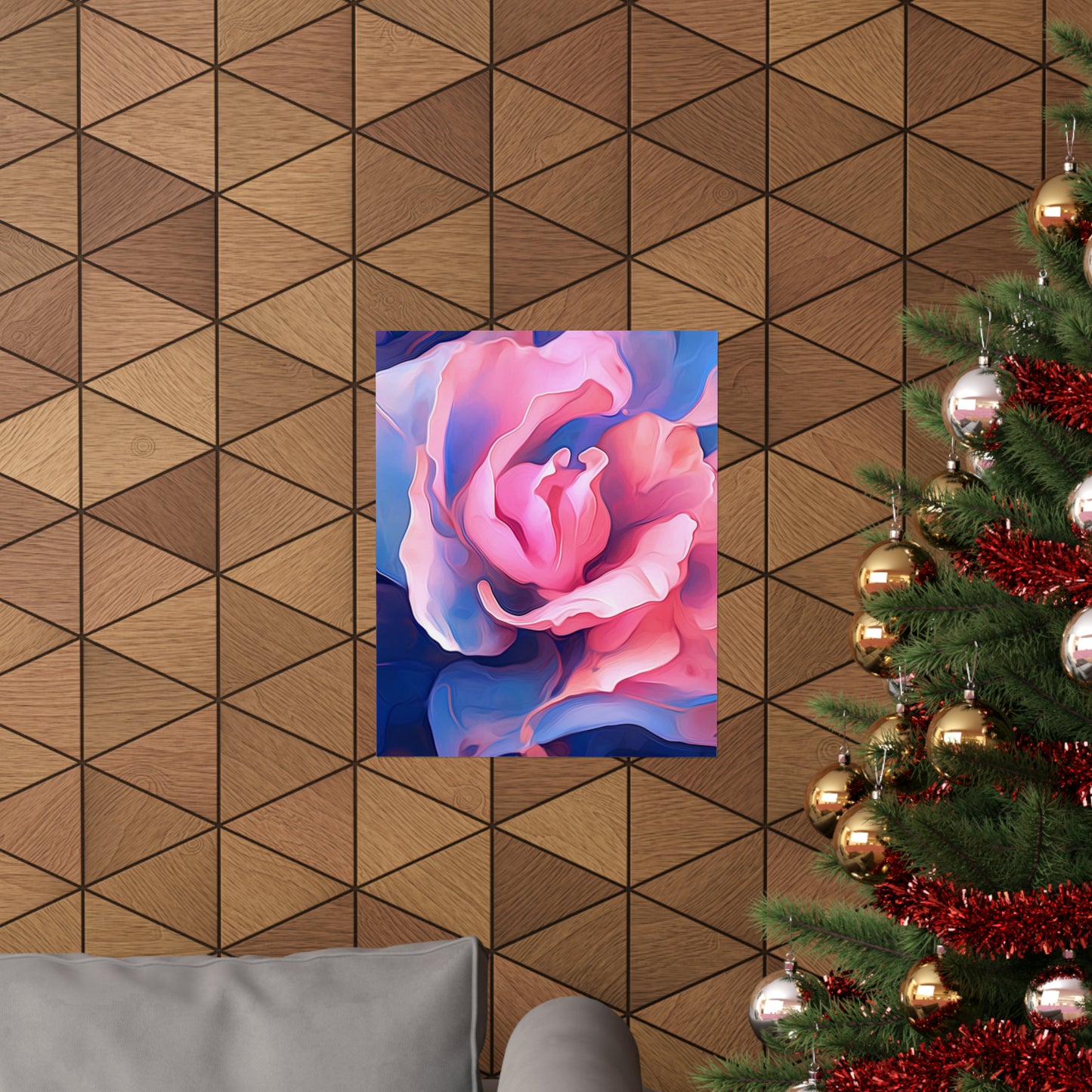 Premium Matte Vertical Posters Pink & Blue Tulip Rose 1