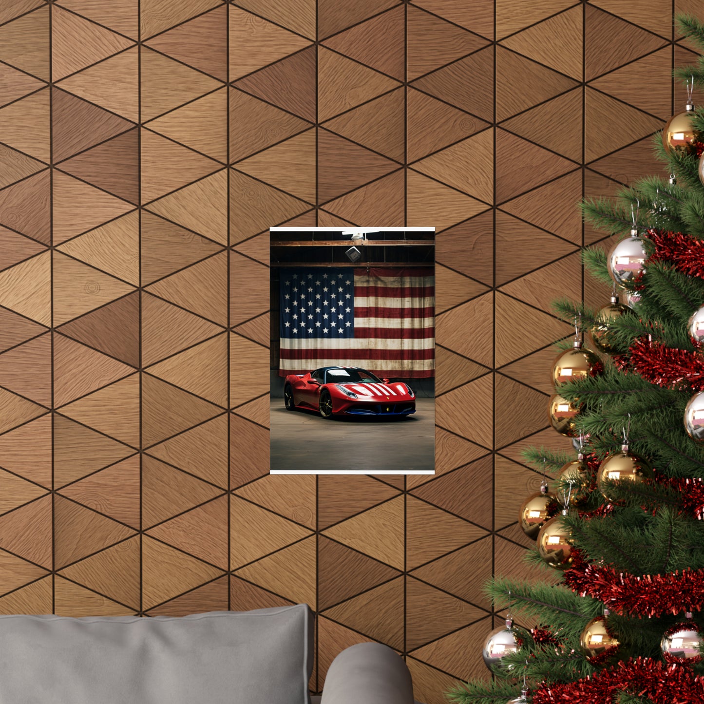 Premium Matte Vertical Posters American Flag Farrari 4