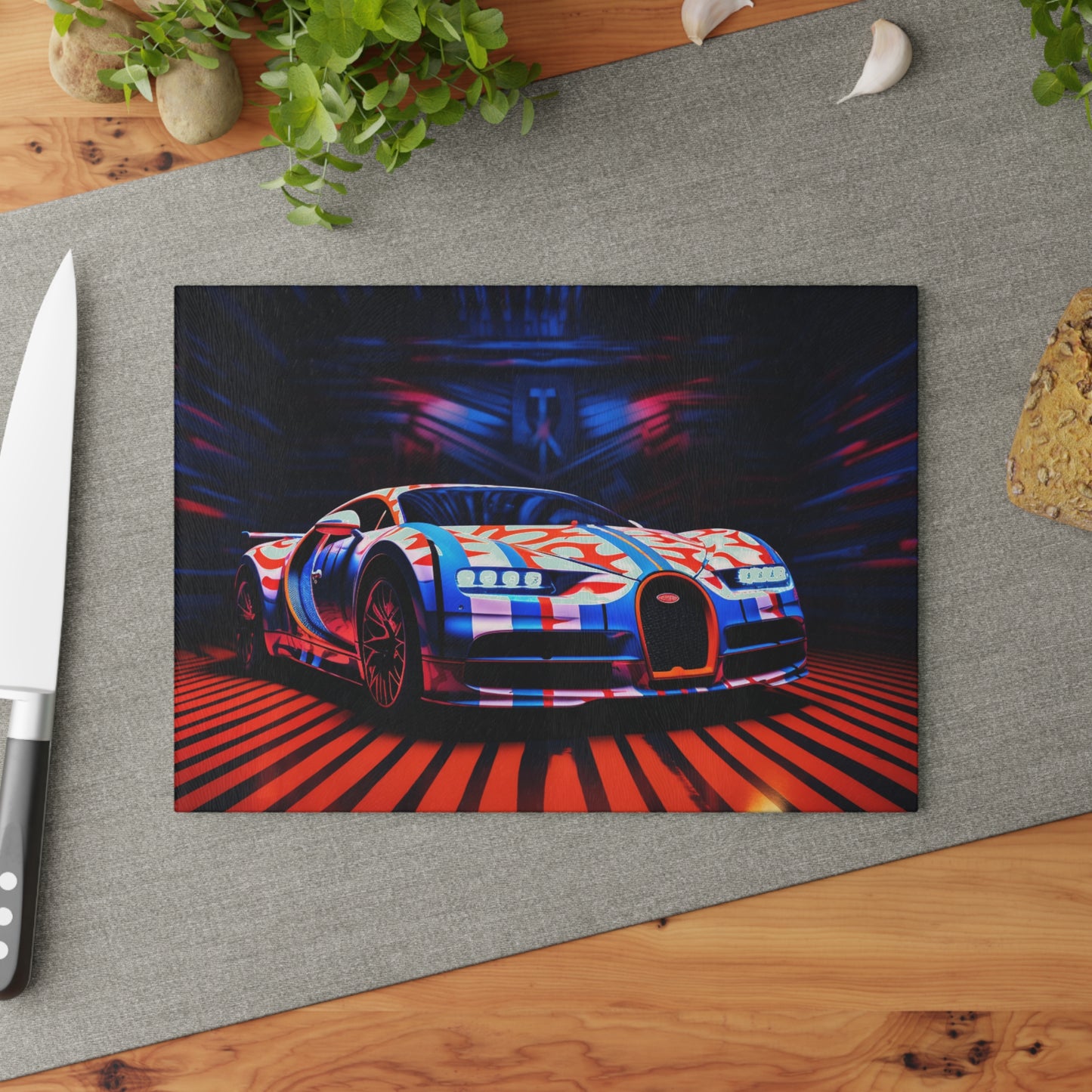 Glass Cutting Board Macro Bugatti American Flag 1