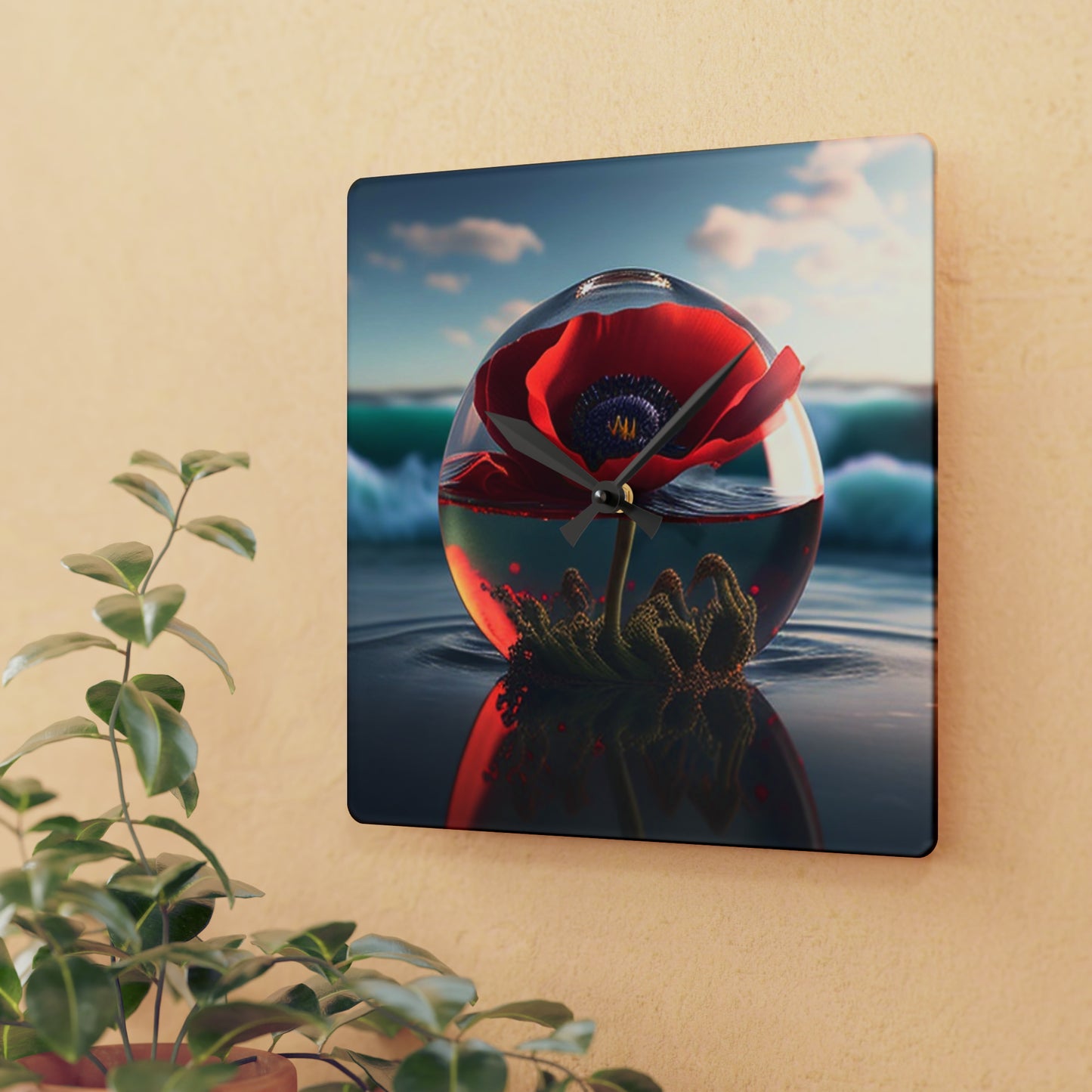 Acrylic Wall Clock Red Anemone in a Vase 4