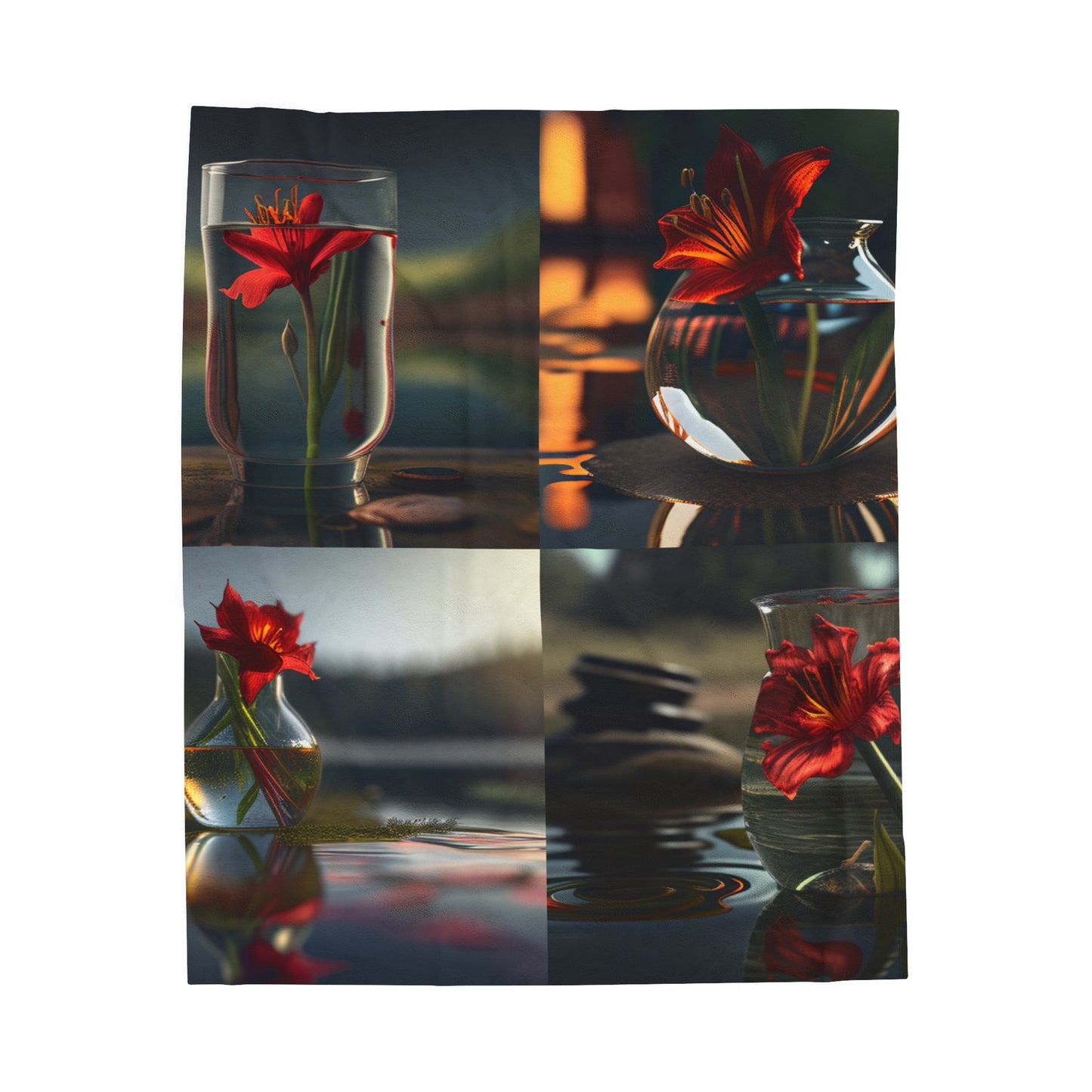 Velveteen Plush Blanket Red Lily in a Glass vase 5