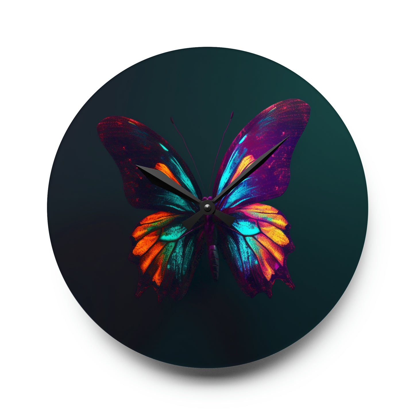 Acrylic Wall Clock Hyper Colorful Butterfly Macro 4