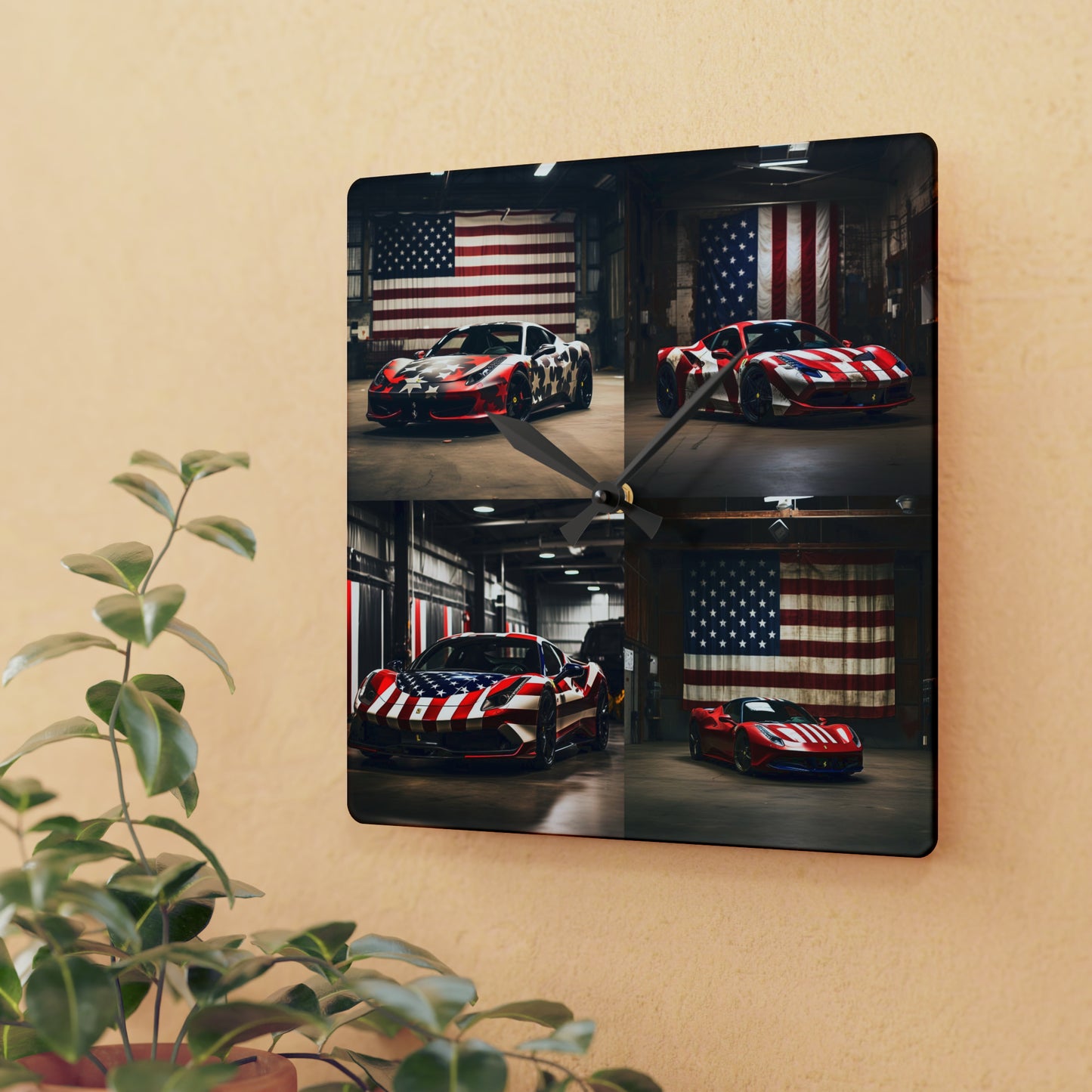 Acrylic Wall Clock American Flag Farrari 5