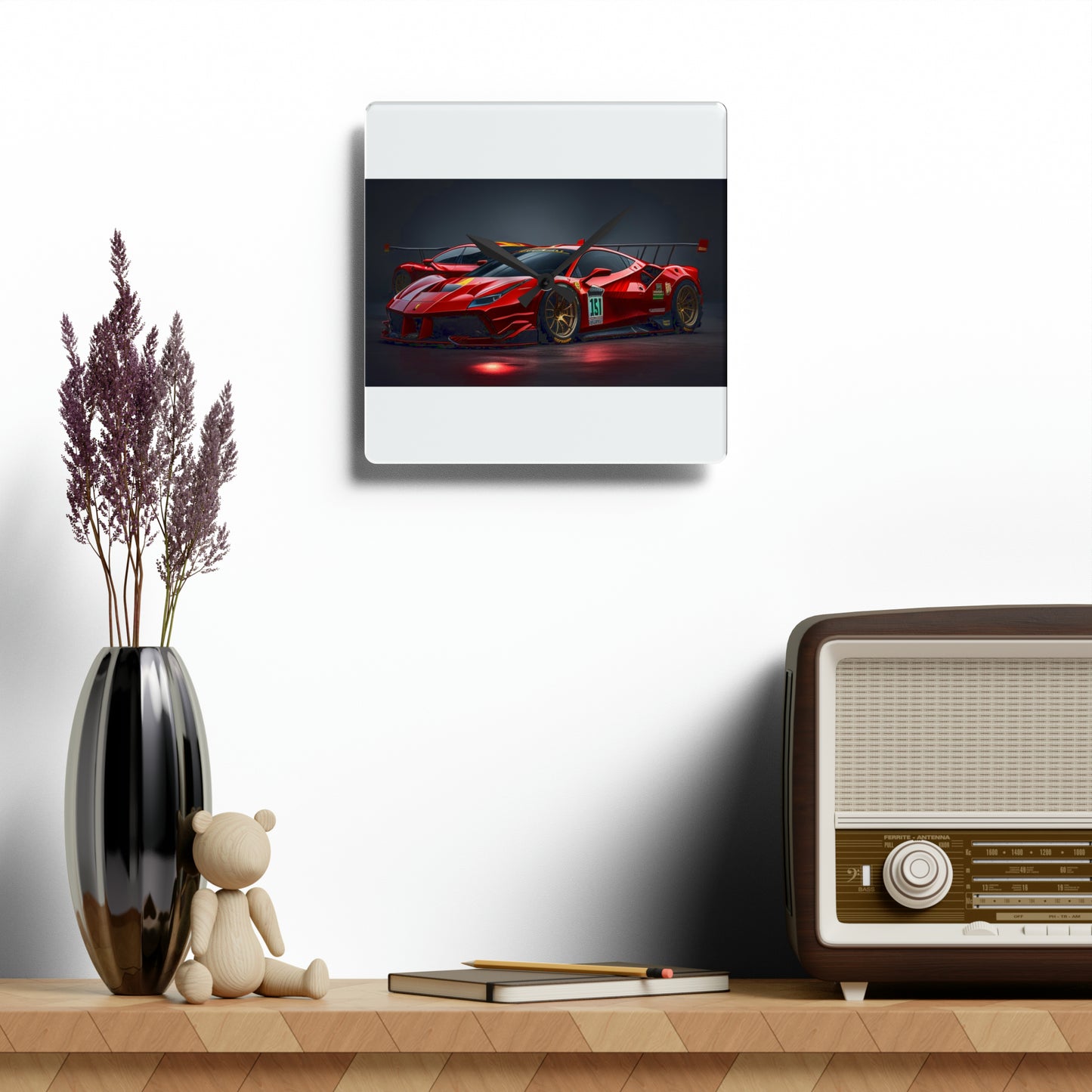 Acrylic Wall Clock Ferrari Red 2