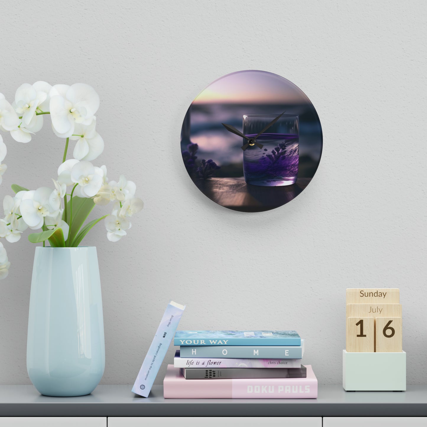 Acrylic Wall Clock Lavender in a vase 4