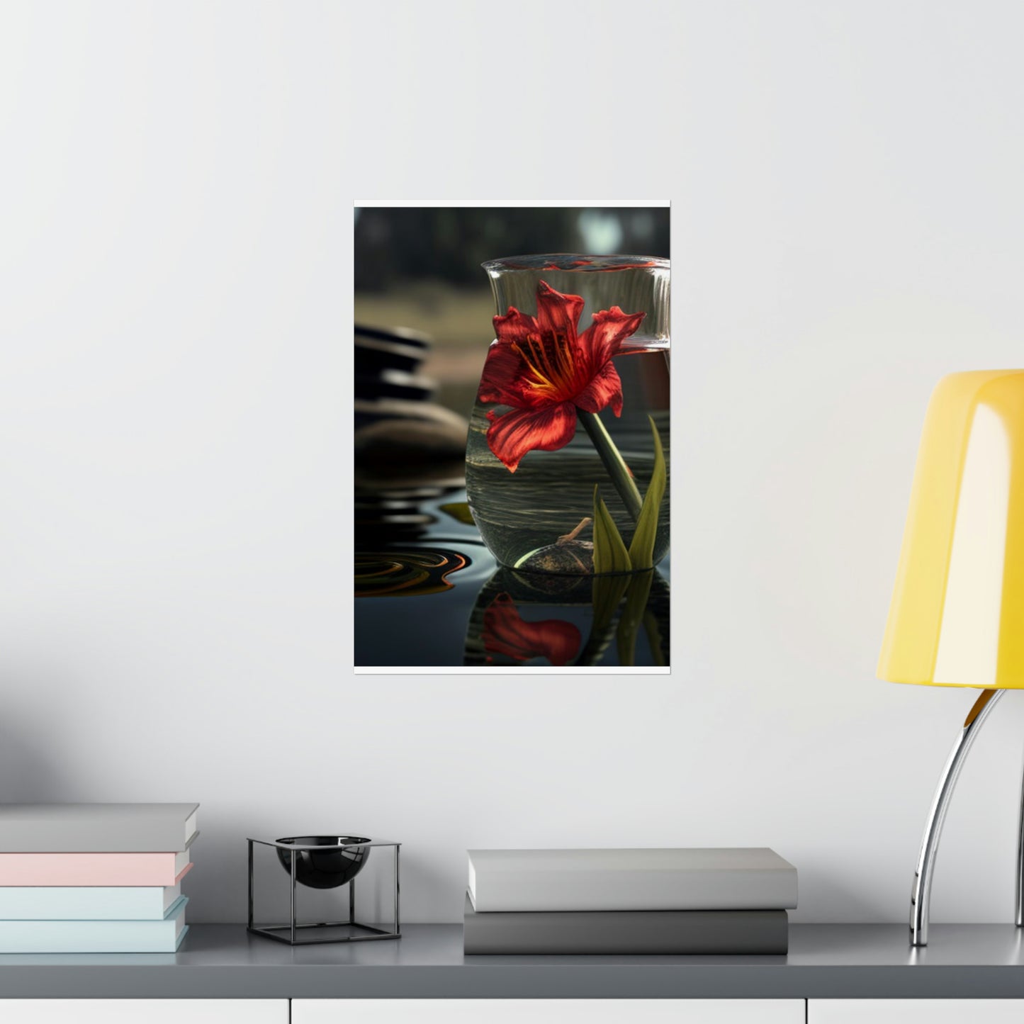 Premium Matte Vertical Posters Red Lily in a Glass vase 4