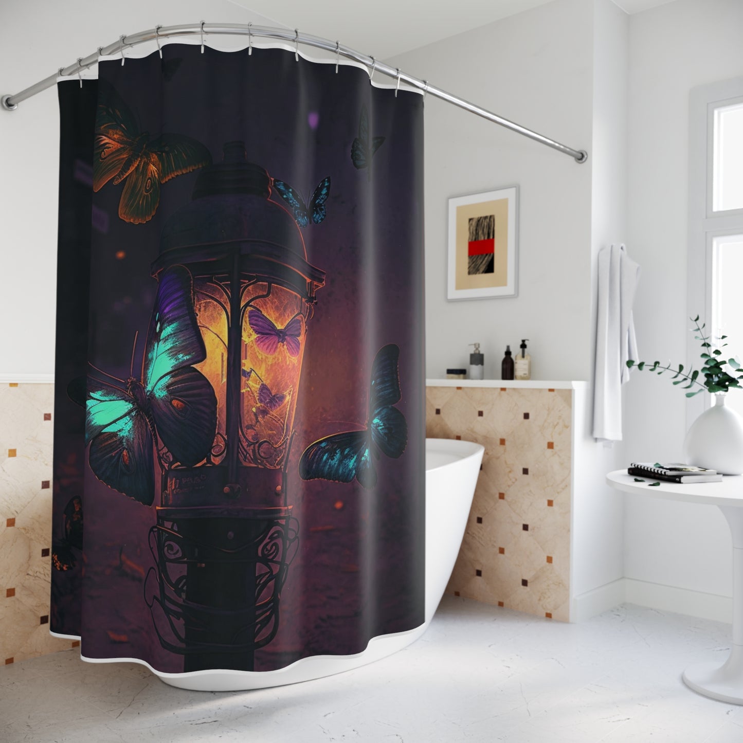 Polyester Shower Curtain Street Light Butterfly 4