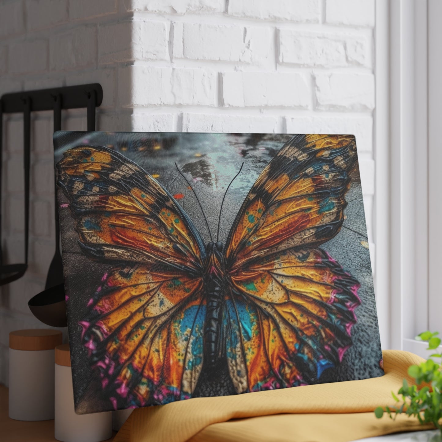 Glass Cutting Board Liquid Street Butterfly 1