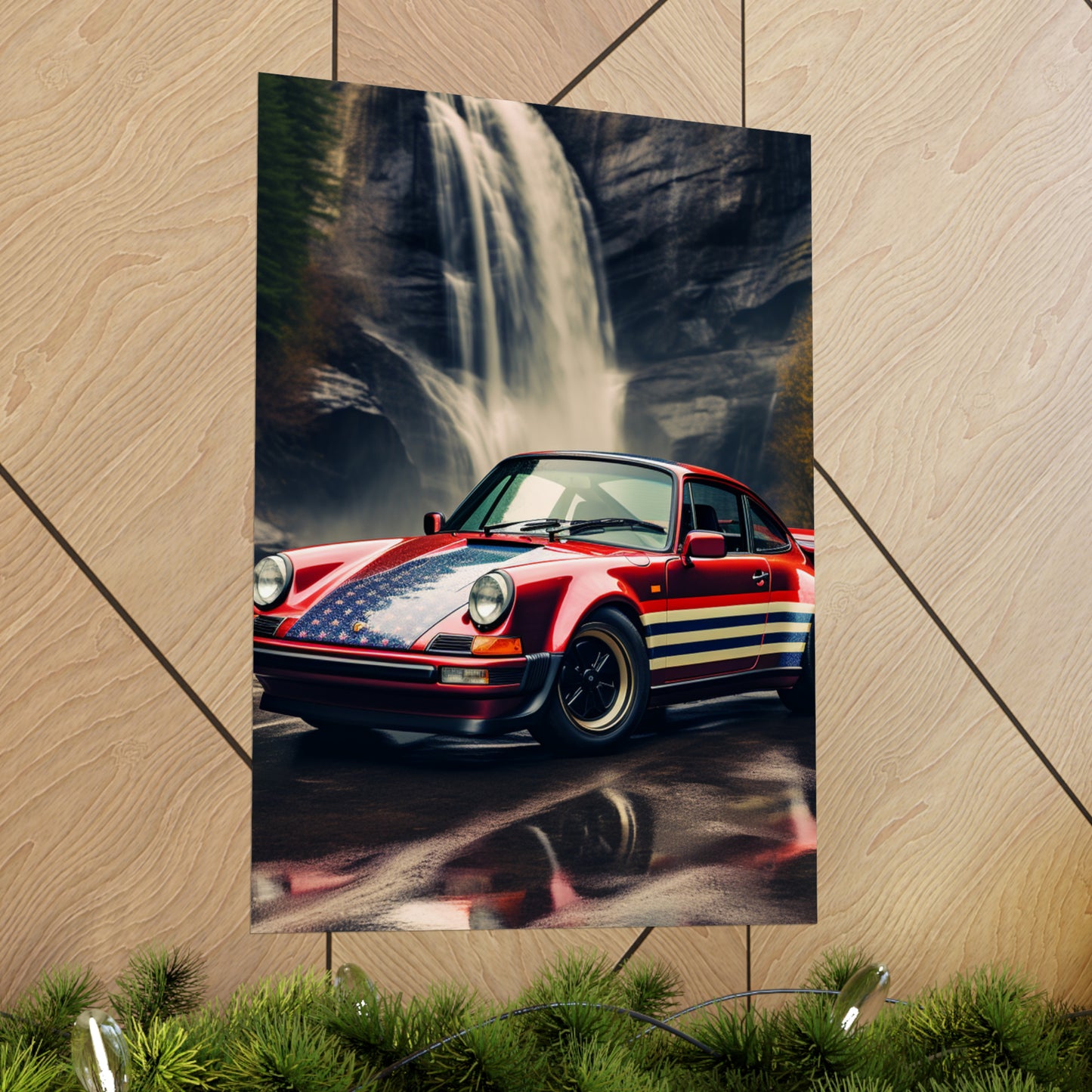 Premium Matte Vertical Posters American Flag Porsche Abstract 1