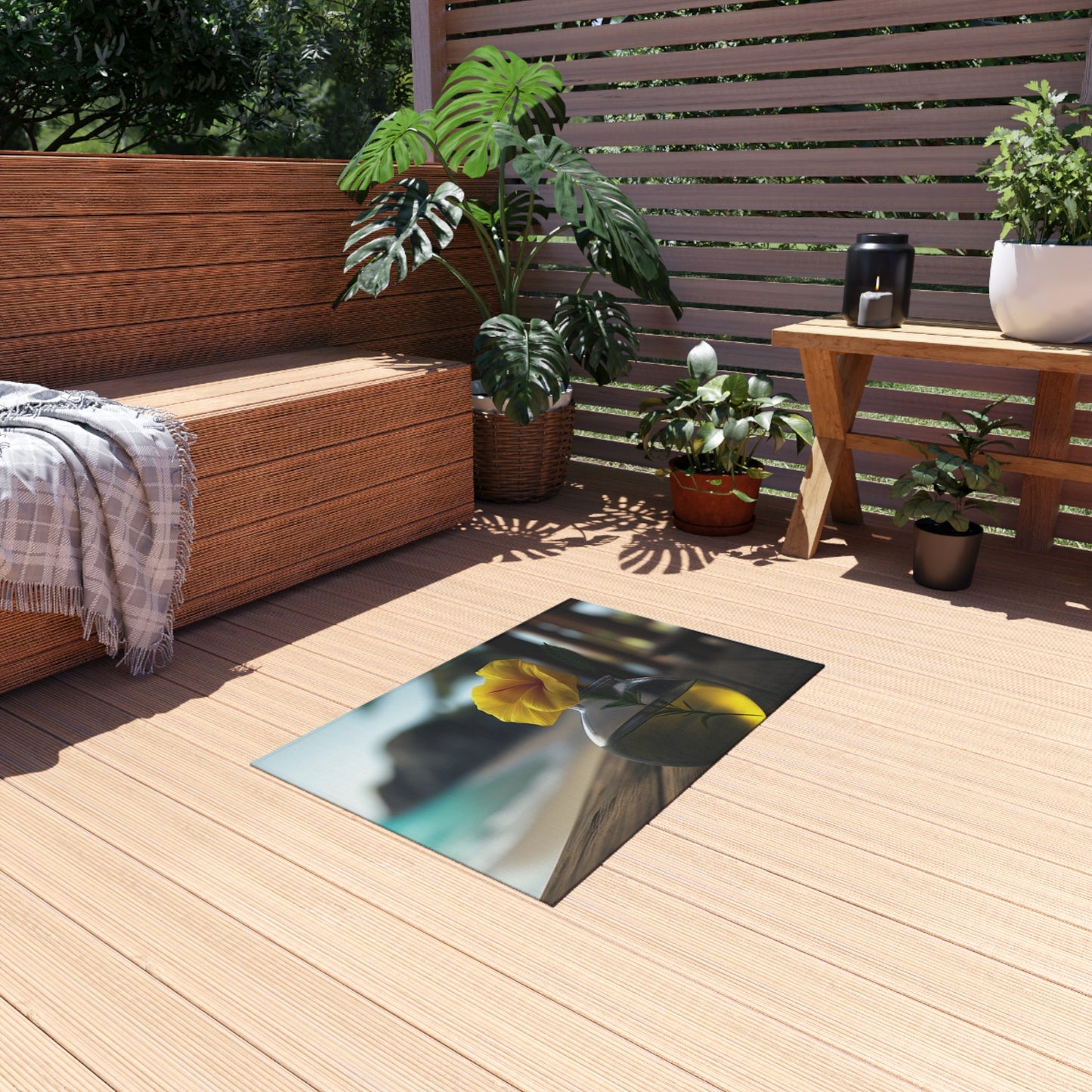 Outdoor Rug  Yellow Hibiscus Wood 3