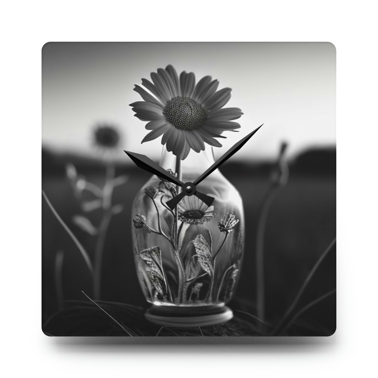 Acrylic Wall Clock Yellw Sunflower in a vase 2