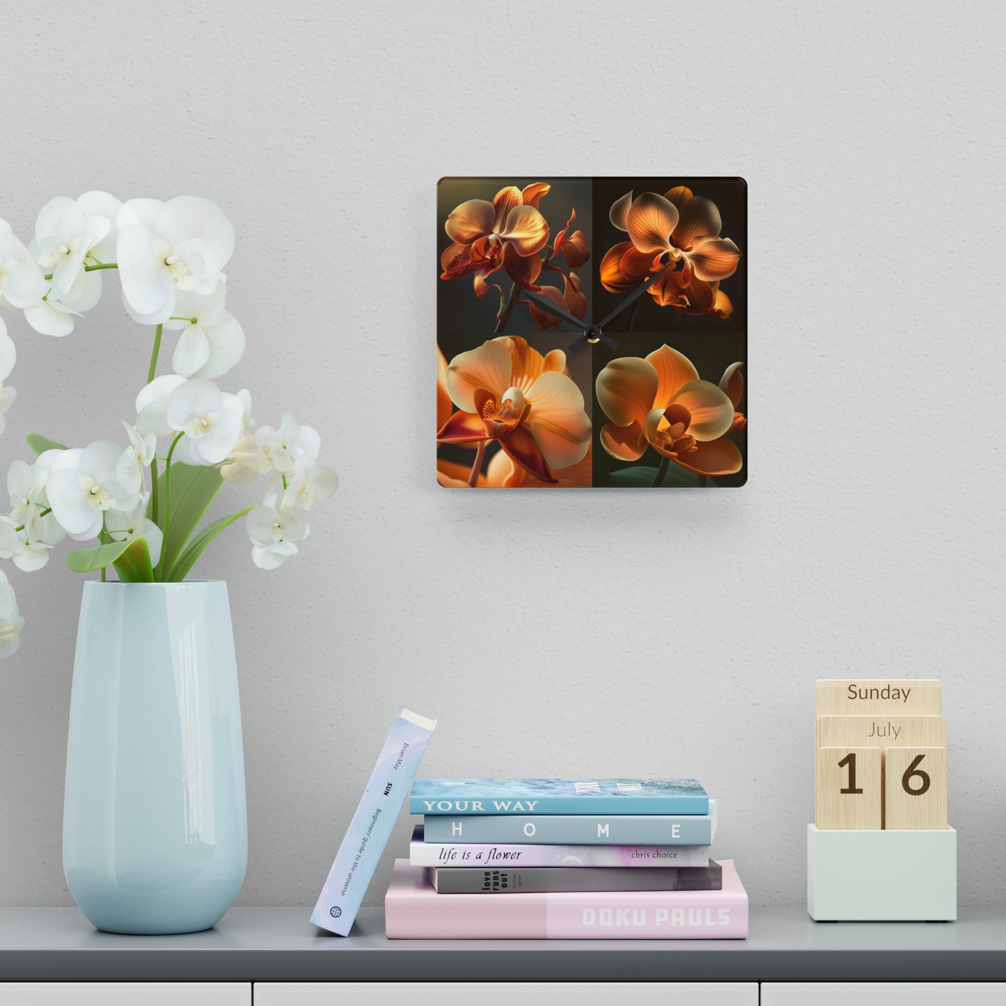 Acrylic Wall Clock Orange Orchid 5